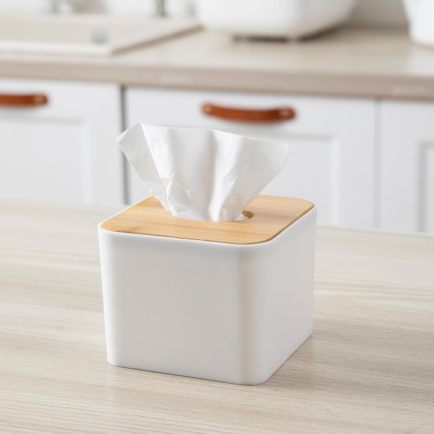Square Bamboo Tissue Paper Holder, White