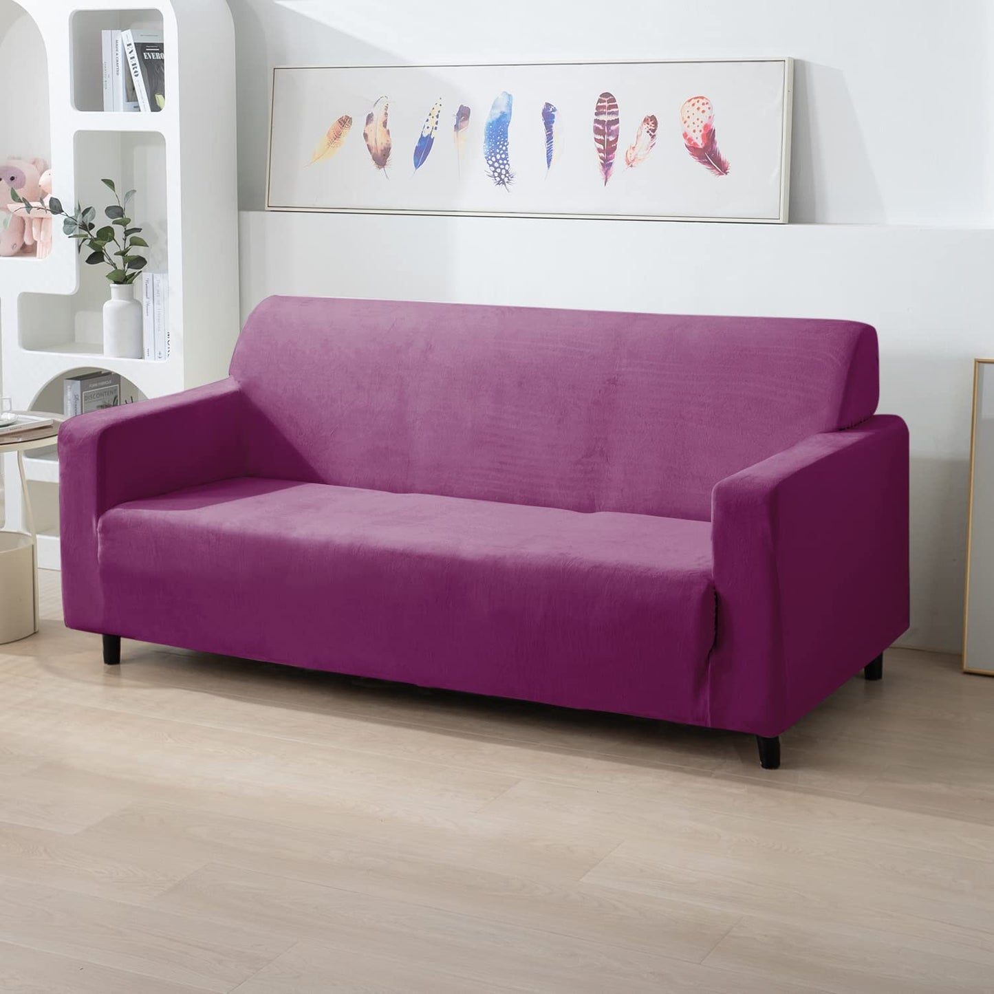 three seater Purple Stretchable velvet sofa covers