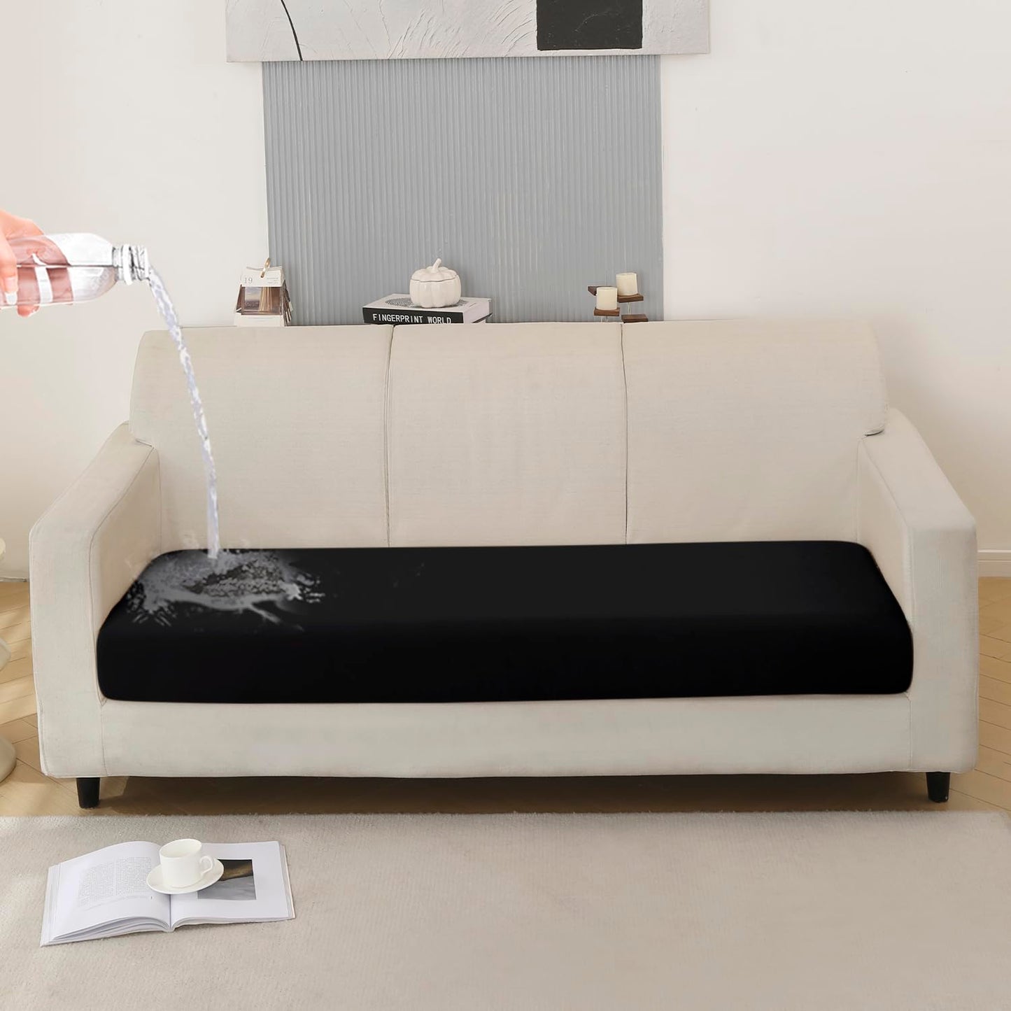 100% Waterproof Stretchable Seat Couch Cushion Cover for 1/2/3 Seater, Black