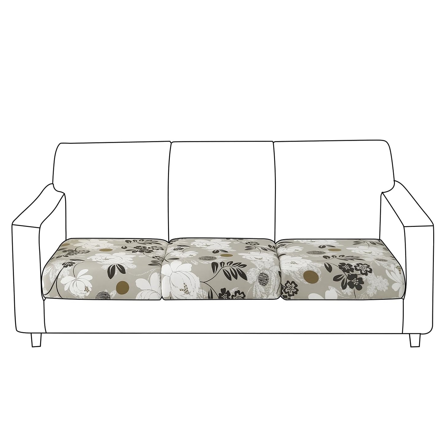 140 GSM Stretchable Printed Elastic Sofa Cushion Seat Cover for 1 /2 /3 Seaters / Pieces for Sofa, Feather Brown Floral
