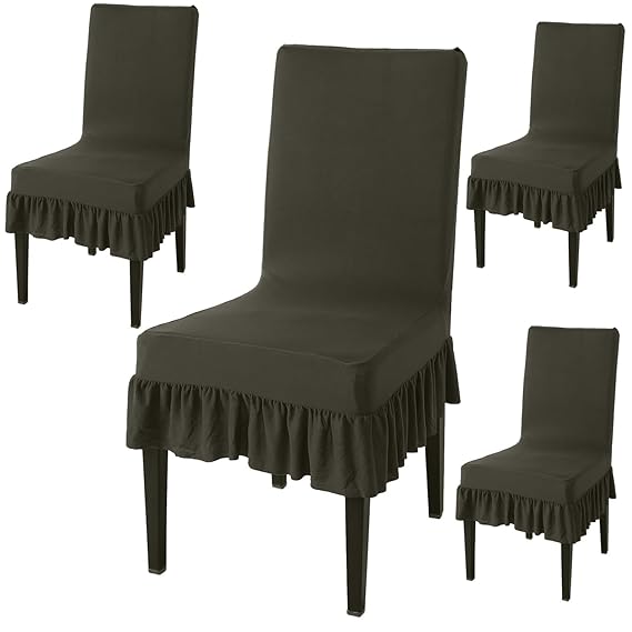 Elastic Stretchable Dining Chair Cover with Frill, Juniper Green