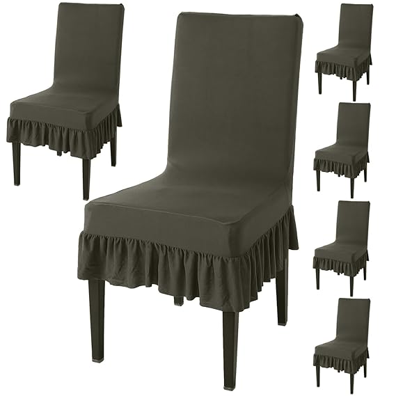 Elastic Stretchable Dining Chair Cover with Frill, Juniper Green