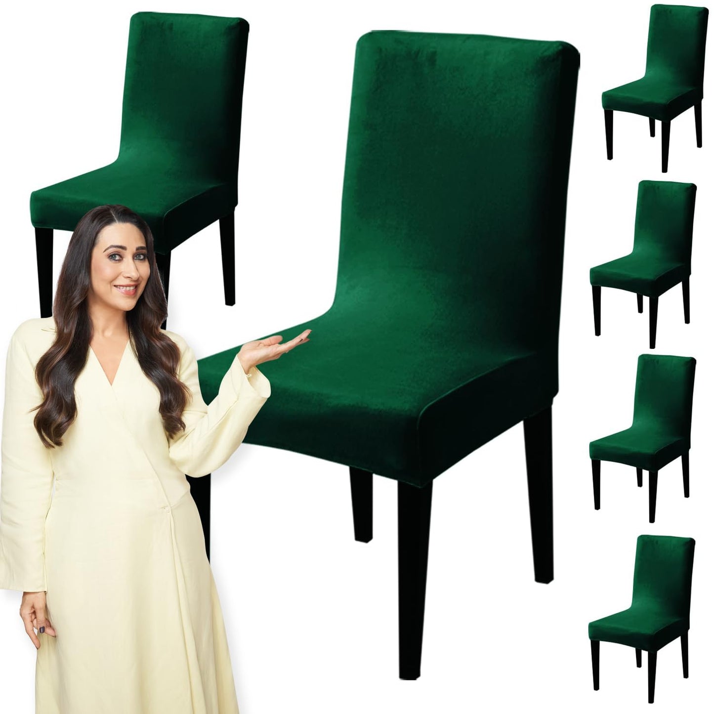 Elastic Stretchable Premium Velvet Dining Chair Cover, Hunter Green