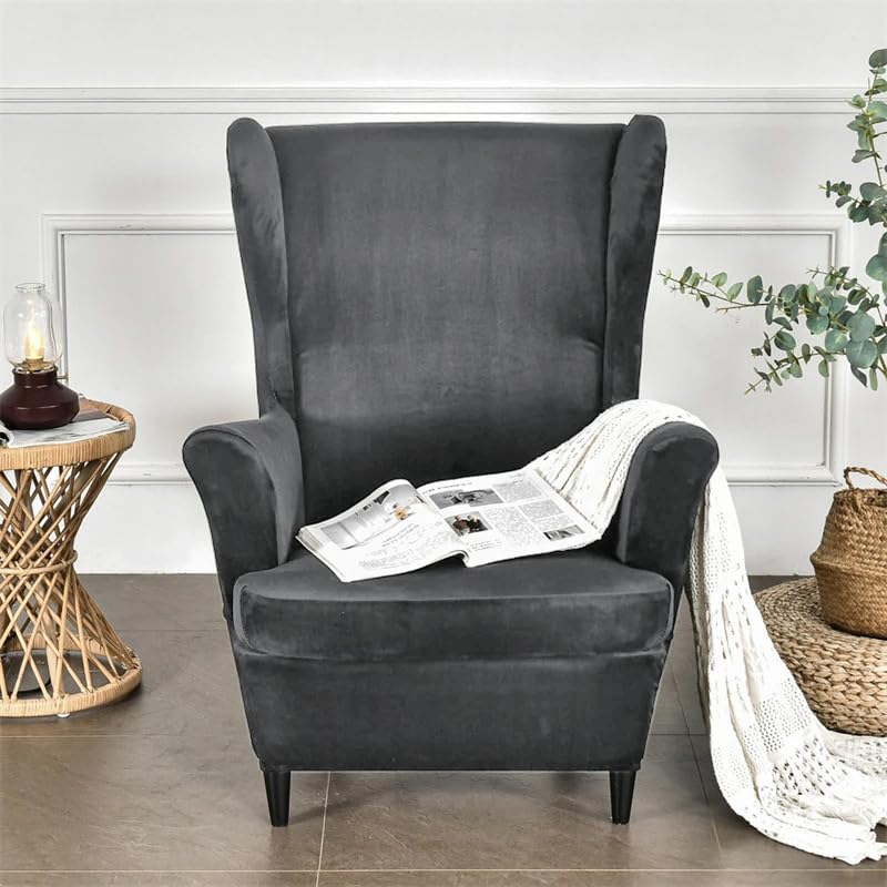 Premium Dark Grey Velvet Chair Covers for Wingback Chairs