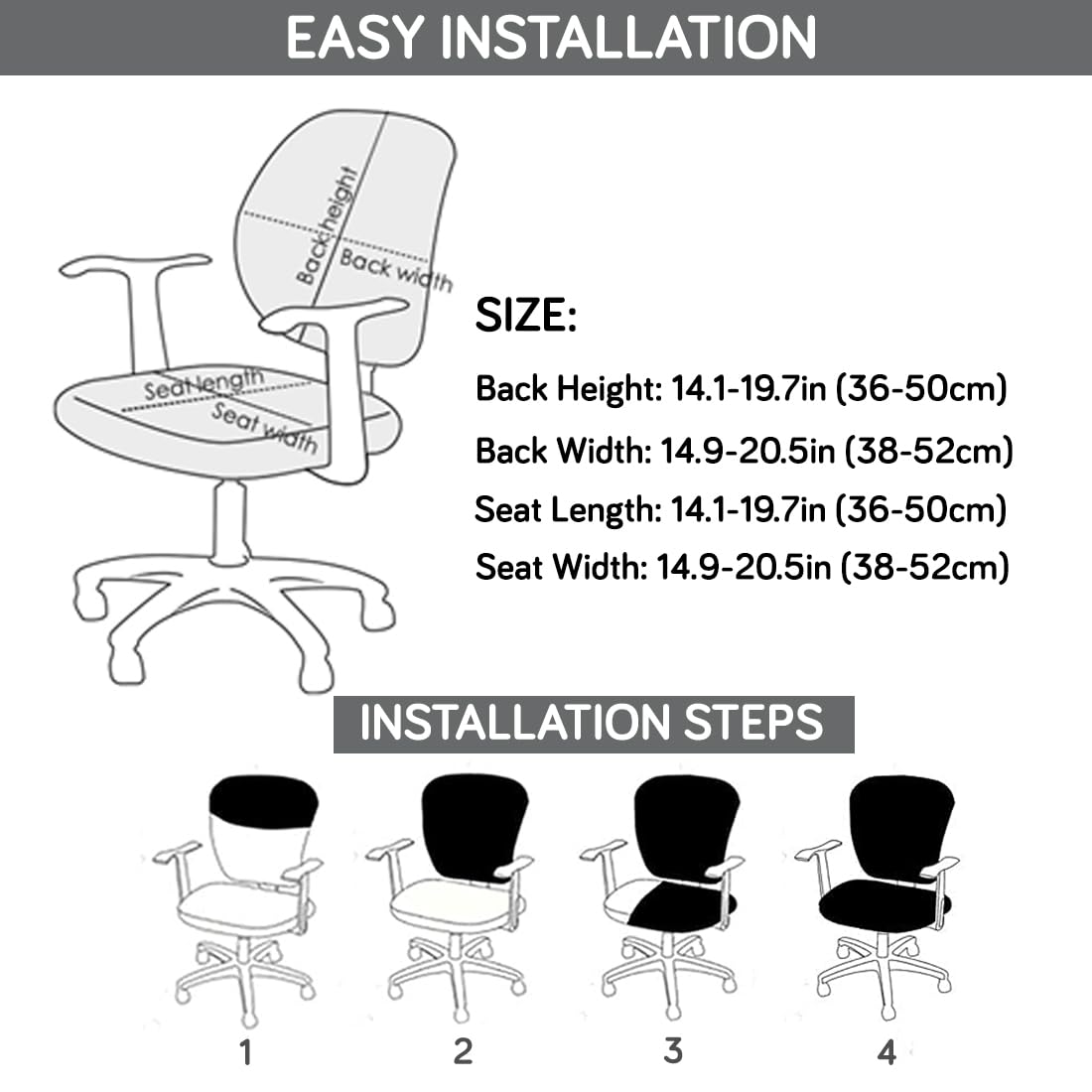 Stretchable Jacquard Office Chair Cover, Dark Grey
