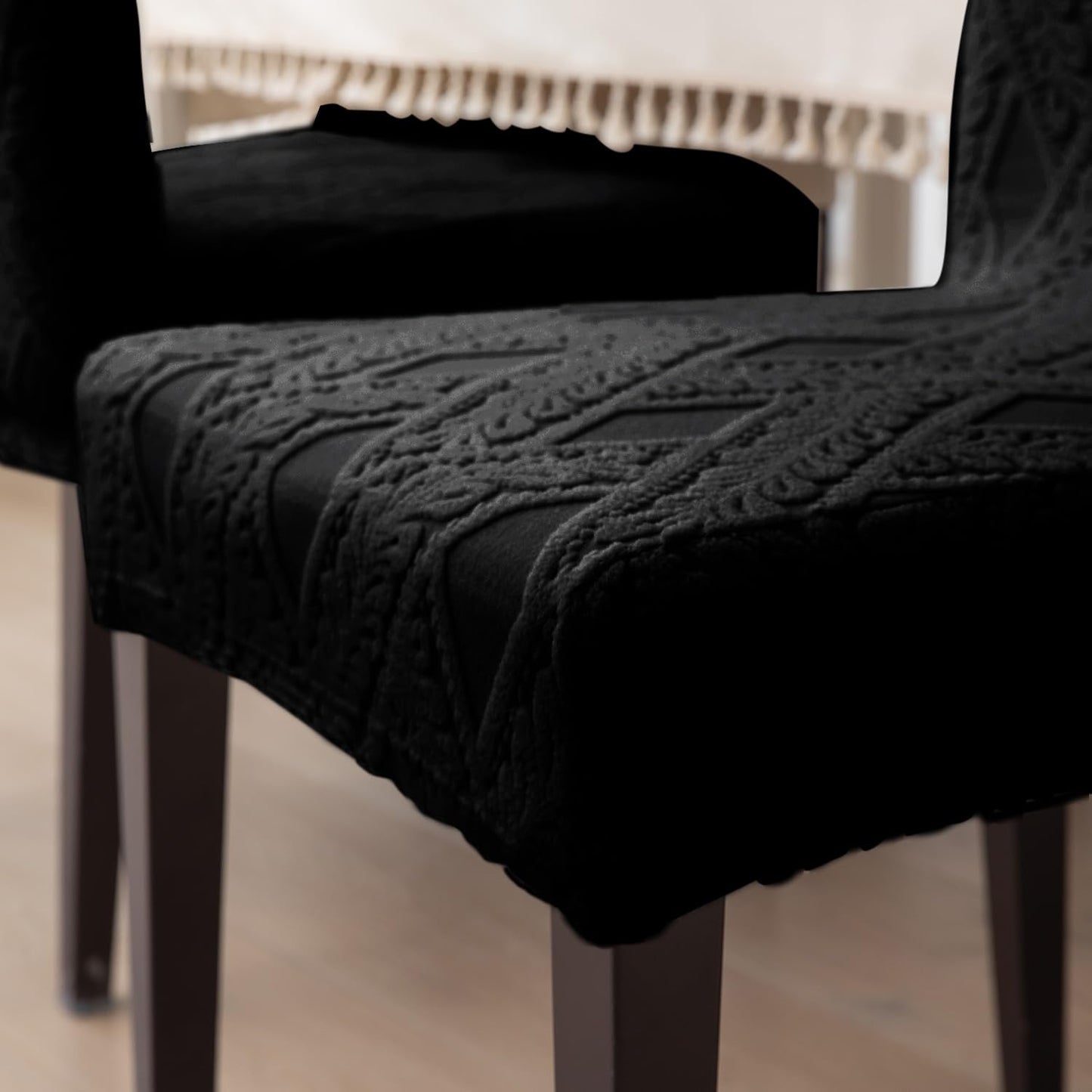 Chair Cover Set of 1/2/4/6, 190 GSM Jacquard, Black