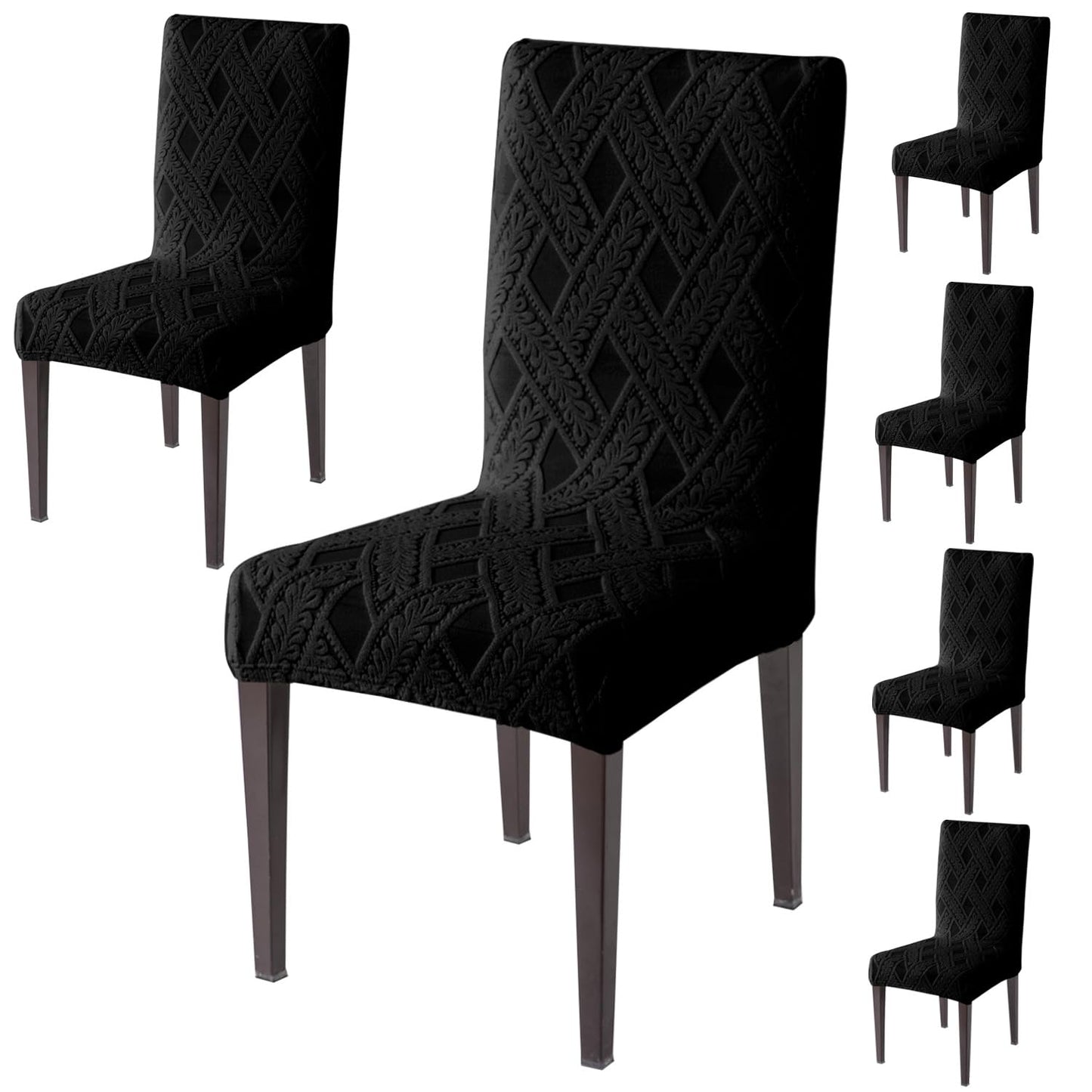 Chair Cover Set of 1/2/4/6, 190 GSM Jacquard, Black