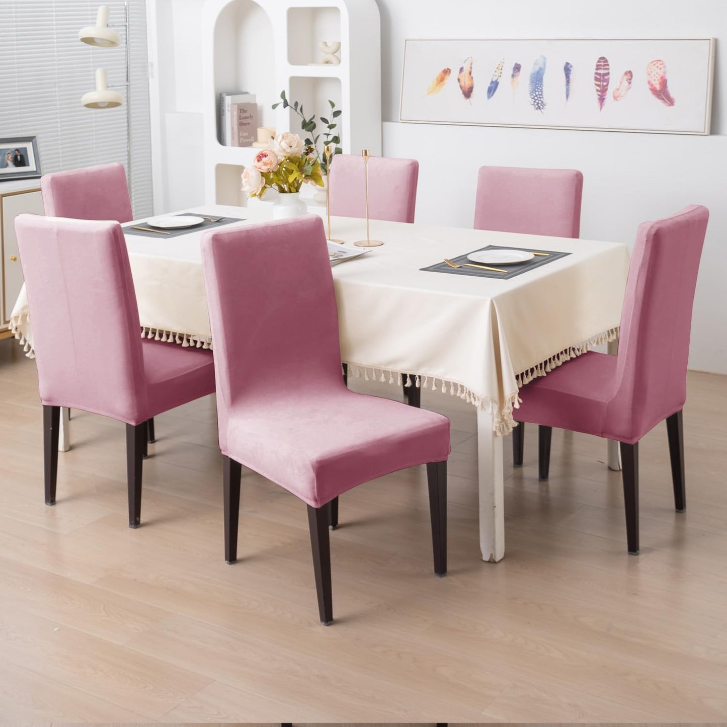 Elastic Stretchable Premium Velvet Dining Chair Cover, Pink