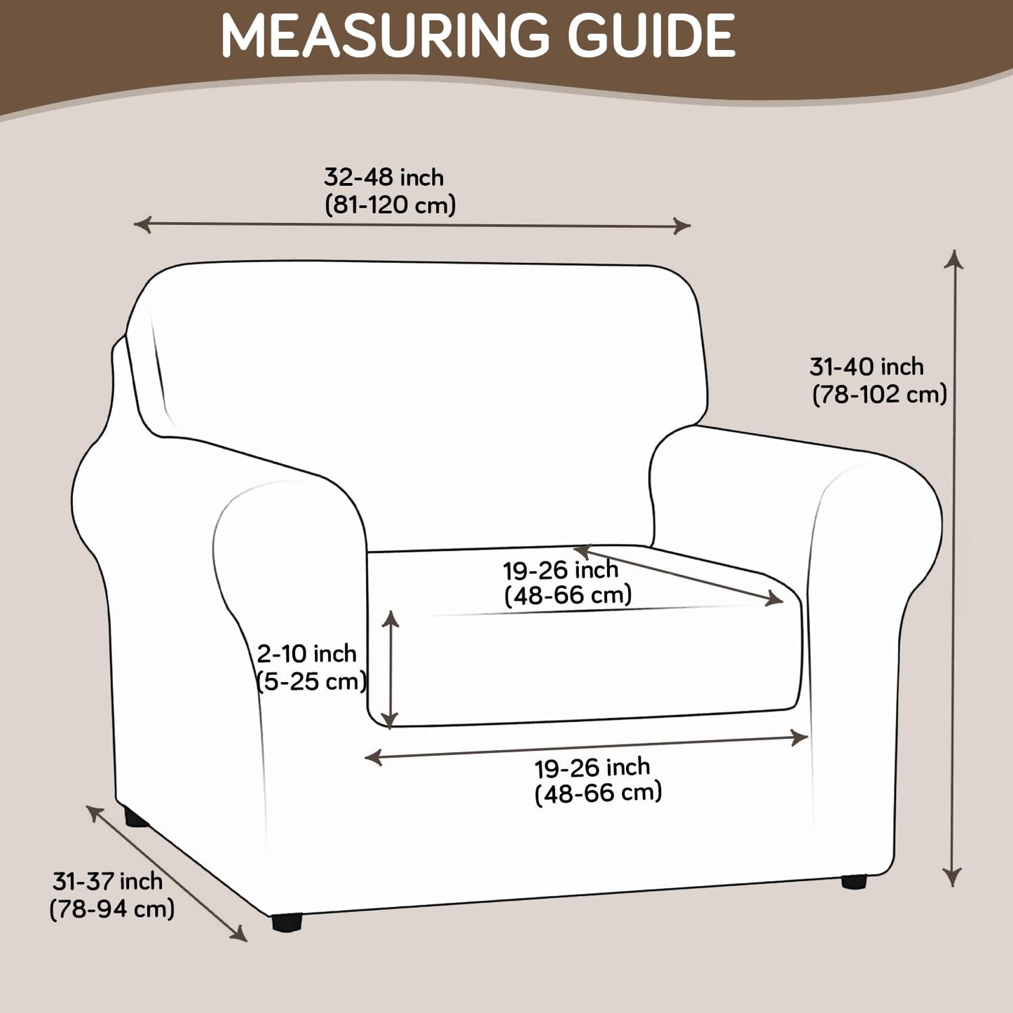 Printed Stretchable Sofa Slipcover with 1/2/3 Pc Separate Seat Cushion Cover for each 1/2/3 Seater, Beige Vintage Peony