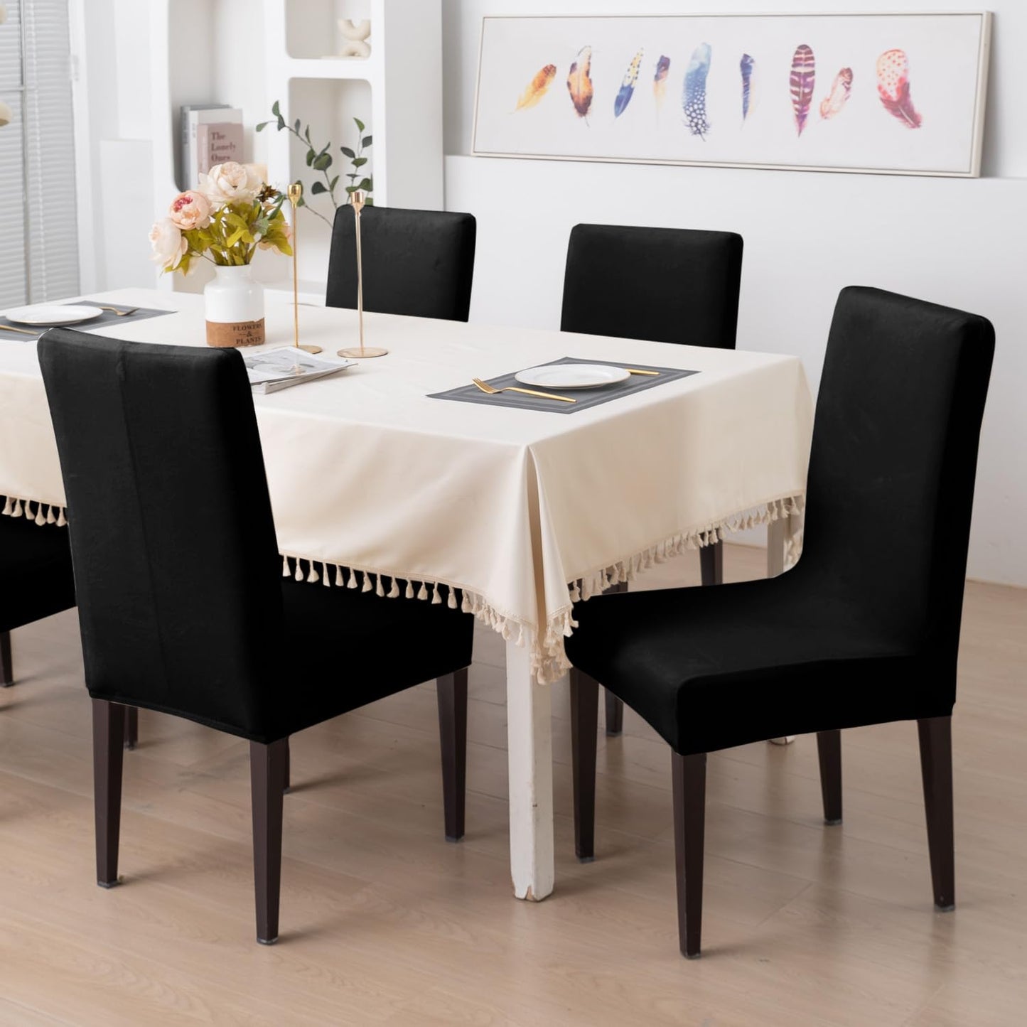 Elastic Stretchable Premium Velvet Dining Chair Cover, Black