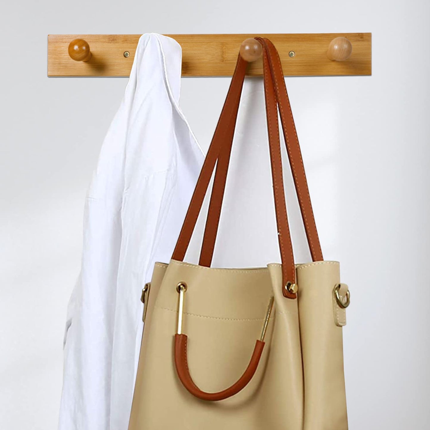 Bamboo Wooden Heavy Duty Wall Mounted Hooks for Hanging - 3/4/5 Hooks | Hook Rail for Clothes
