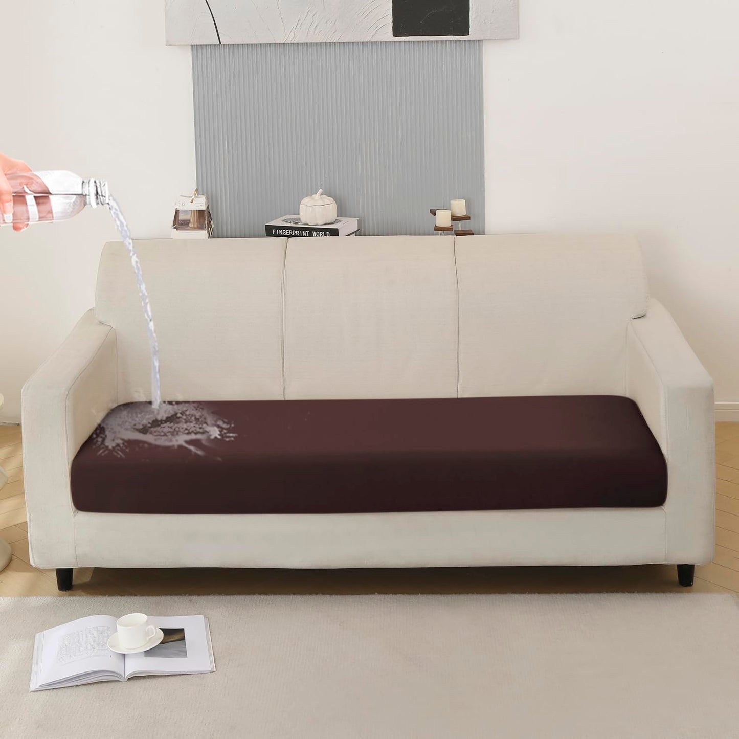 100% Waterproof Stretchable Seat Couch Cushion Cover for 1/2/3 Seater, Brown