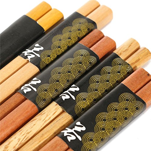 5 Pairs Wooden Bamboo Chopsticks with Rice Serving Spoon