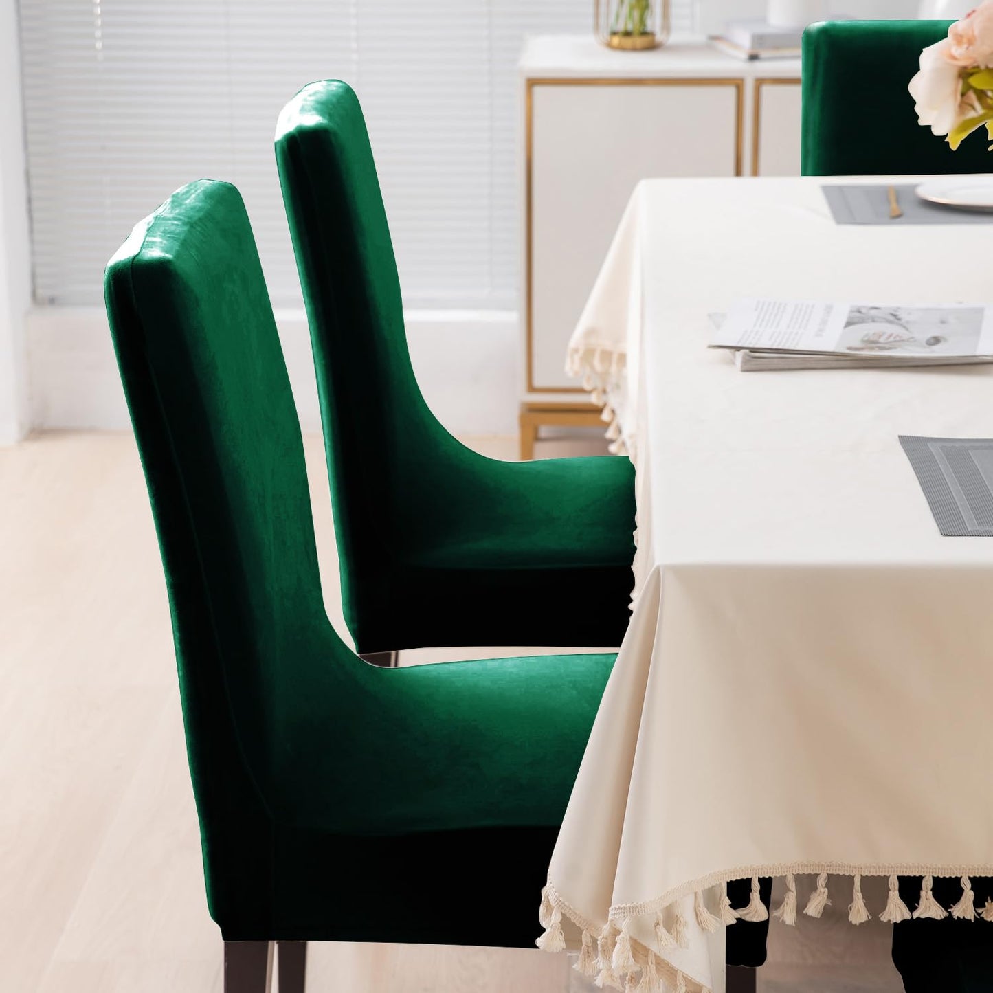 Elastic Stretchable Premium Velvet Dining Chair Cover, Hunter Green