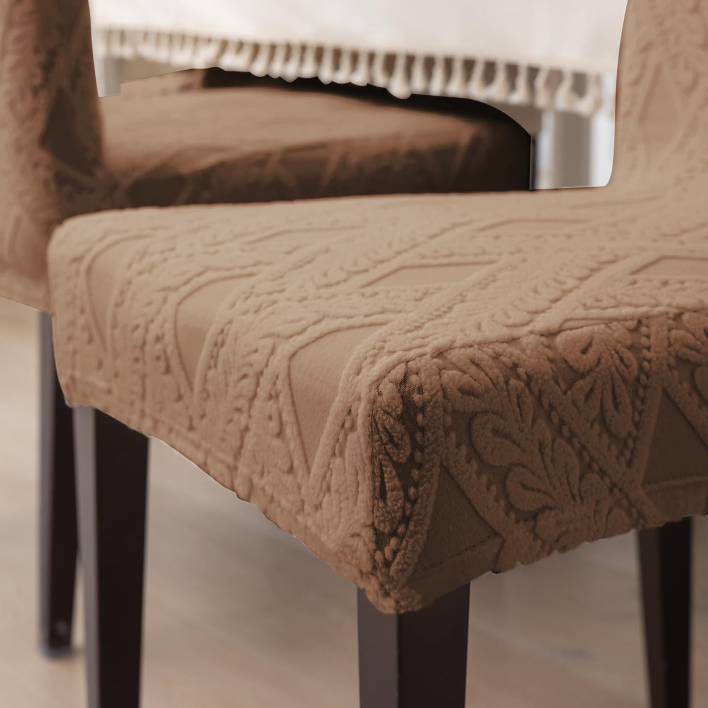 Chair Cover Set of 1/2/4/6, 190 GSM Jacquard, Brown