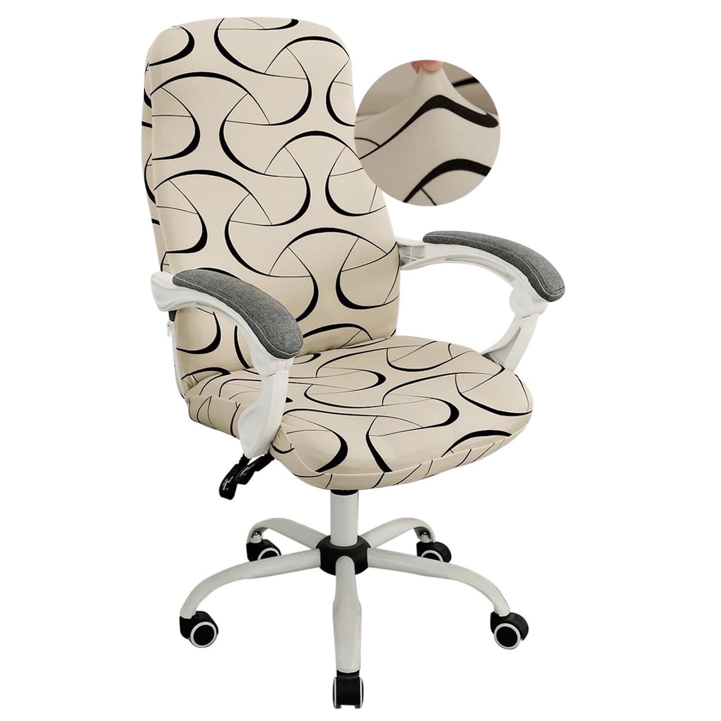 HOKIPO 140gsm Stretchable Office Chair Cover, Natural Beige Abstract Art - Medium / Large