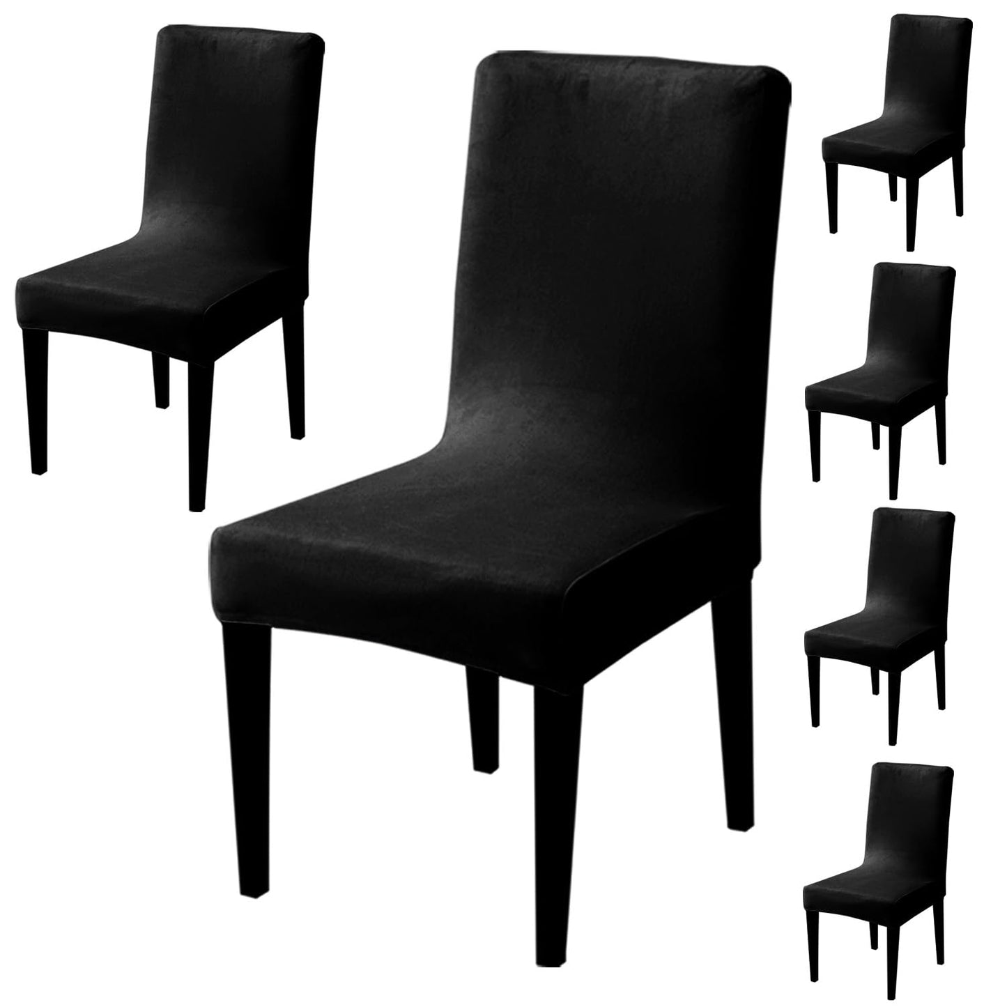 Elastic Stretchable Premium Velvet Dining Chair Cover, Black