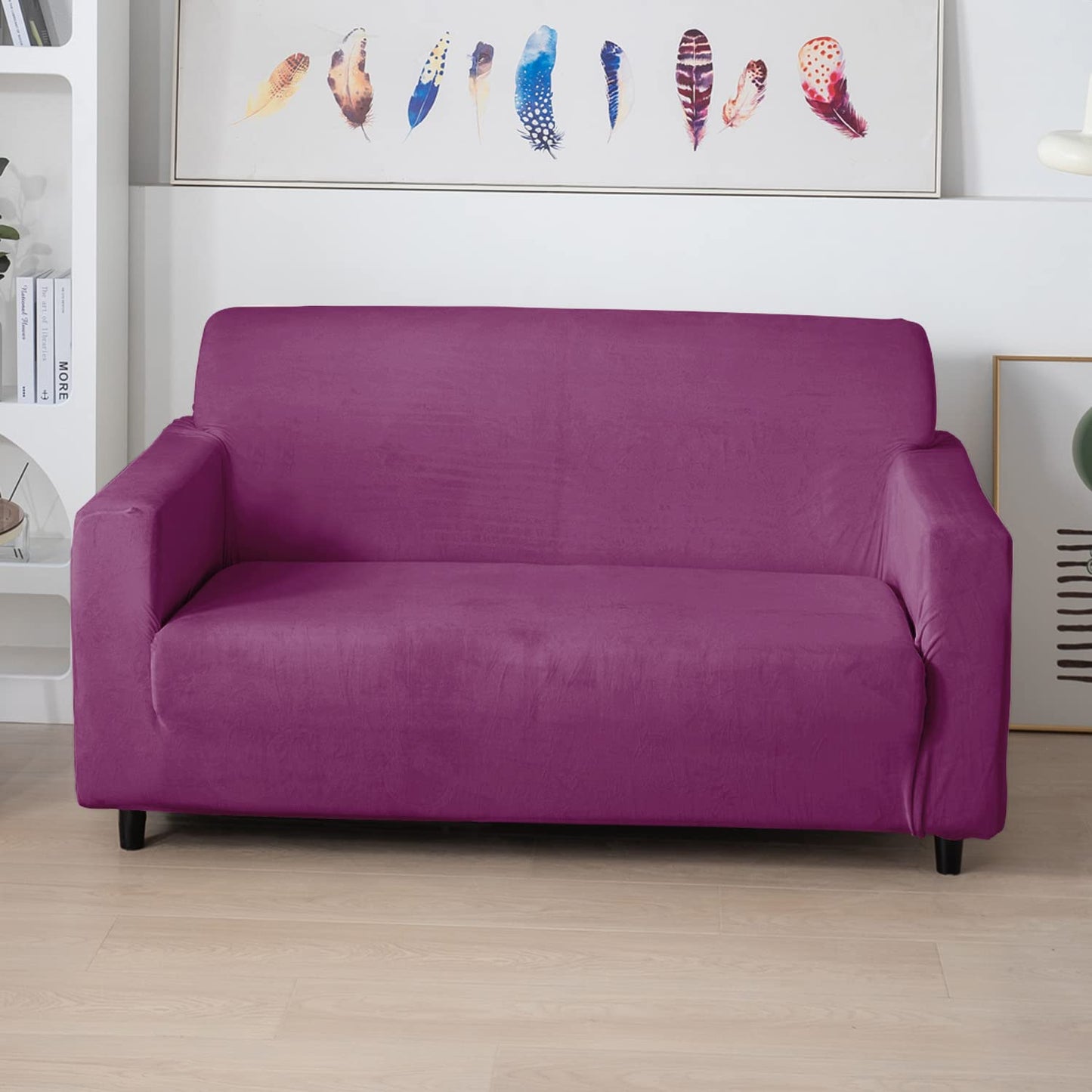 two seater Purple elastic stretchable velvet sofa cover