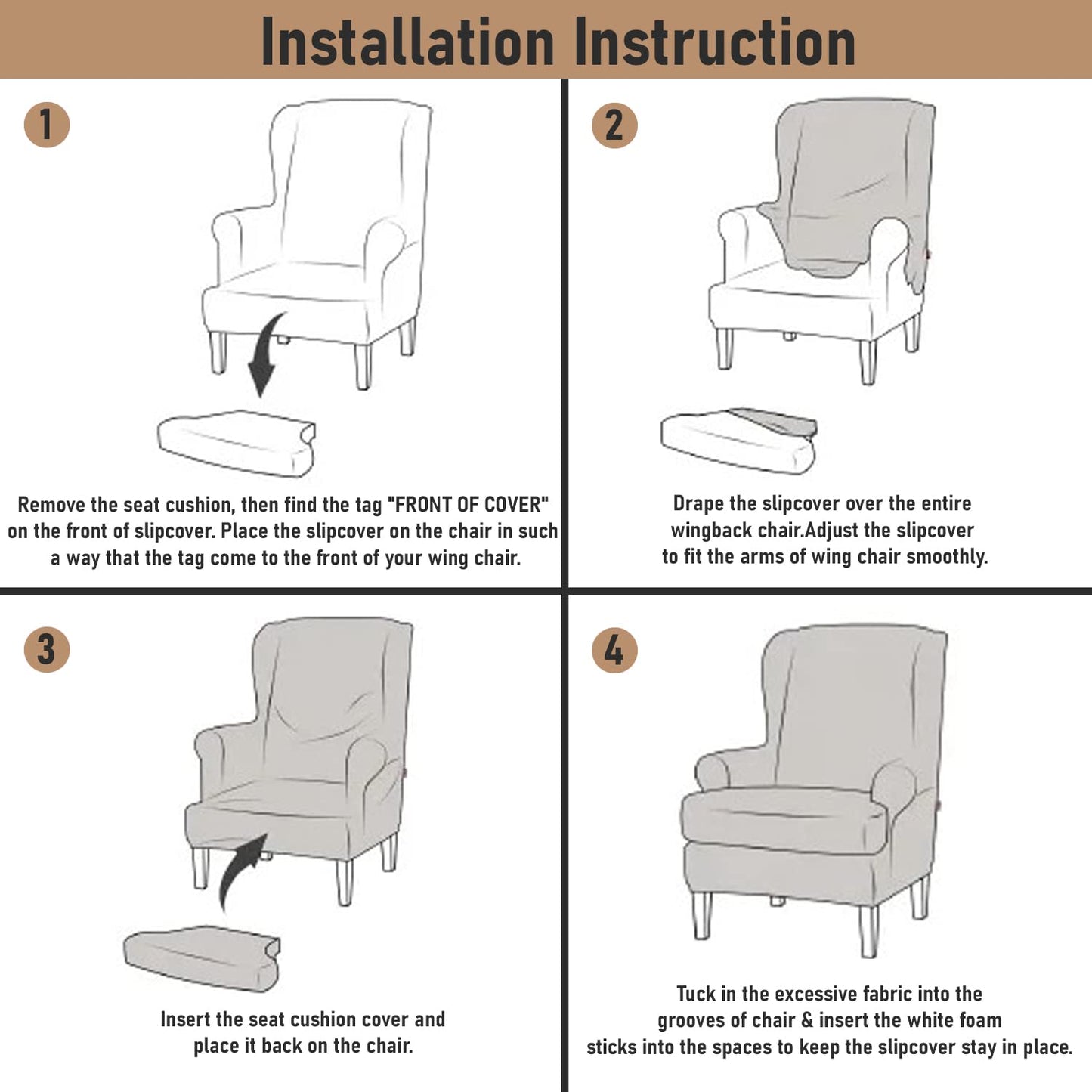 Step-by-Step Guide on How to Put on Dark Brown Elastic wing chair cover