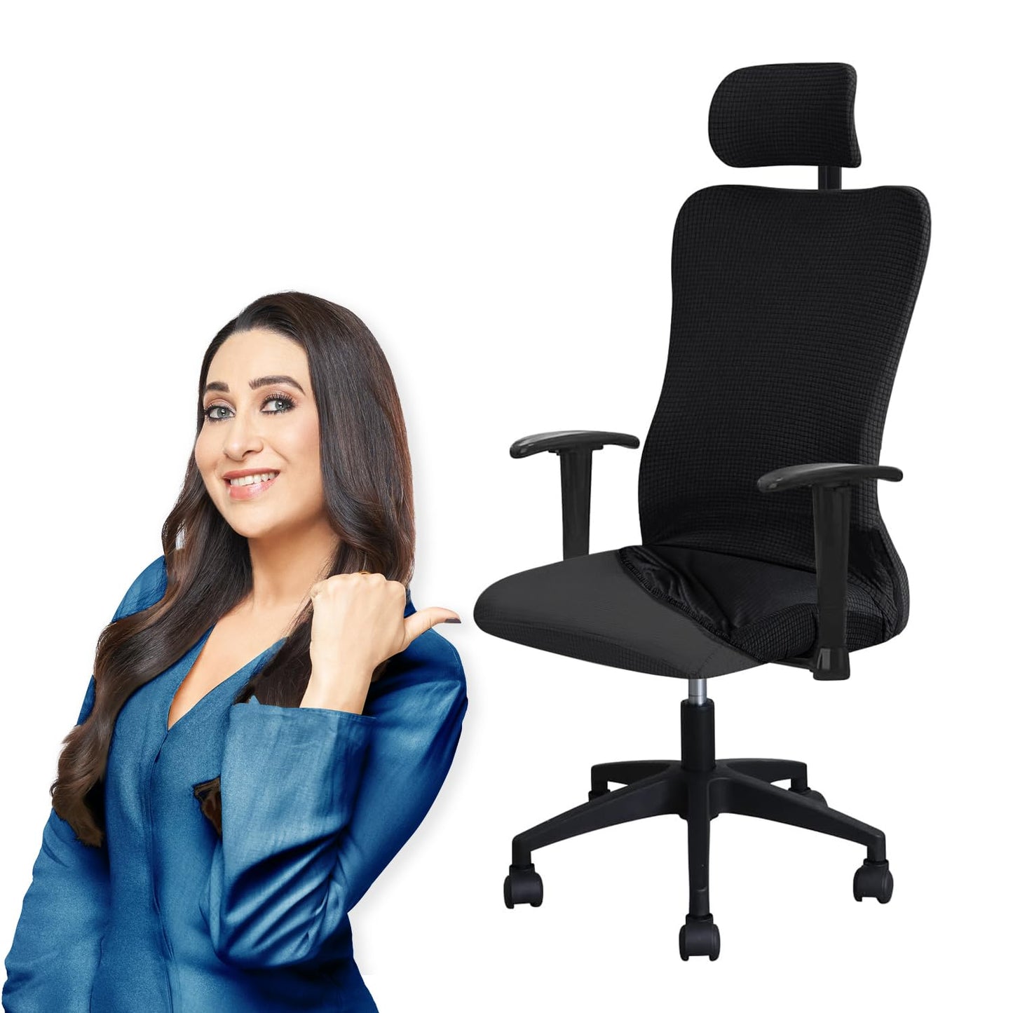 Stretchable Jacquard Office Boss Chair Seat Chair Cover with Headrest Cover for Computer Desk Chair, Black