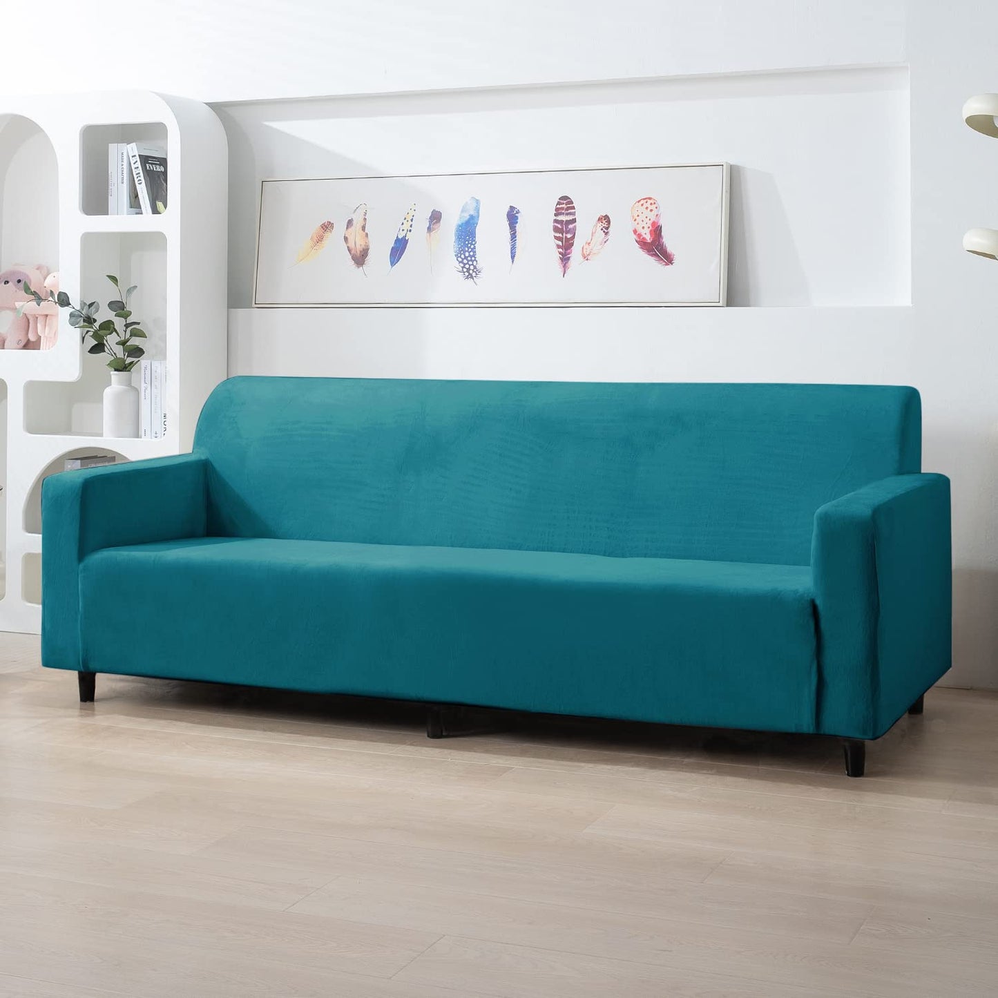 Elastic Stretchable Premium Velvet Sofa Cover, Turquoise