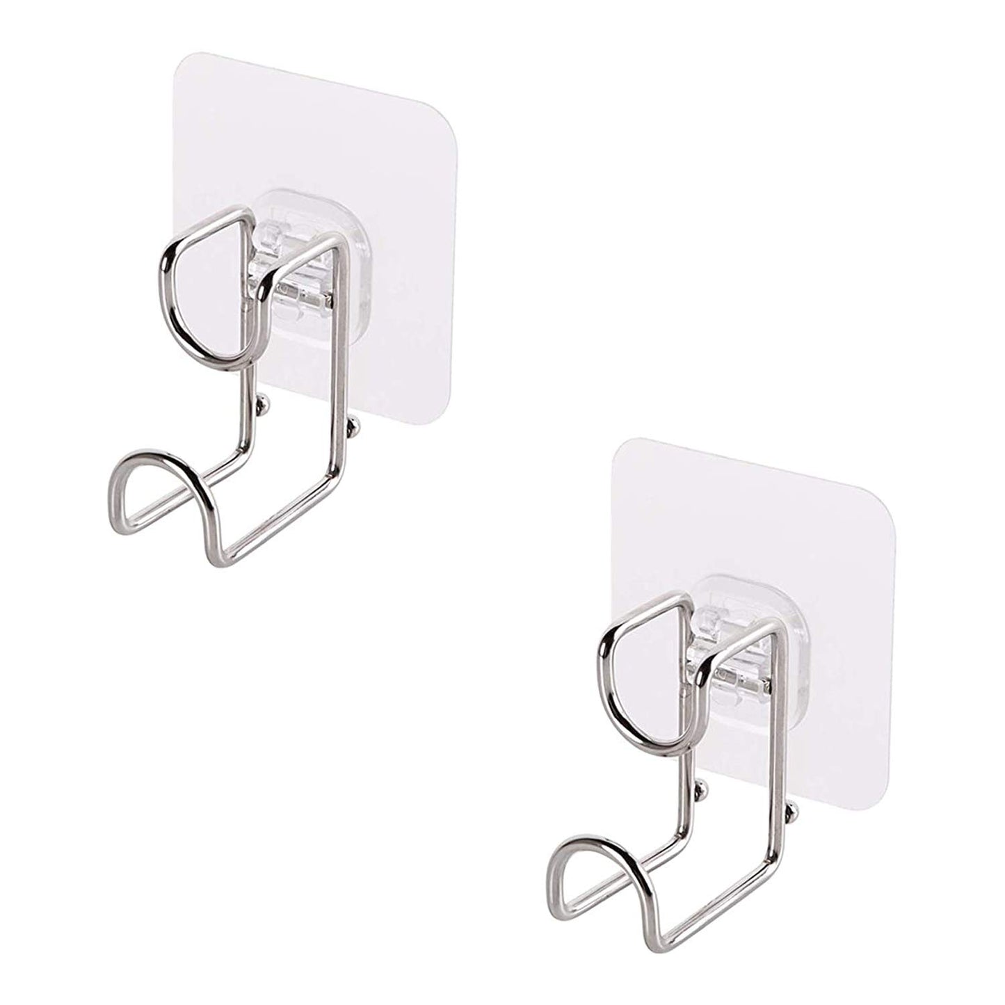 Magic Sticker Series Glass Wall Adhesive L Hooks With Load Capacity 5 Kg Each - Pack Of 1/2/4, Silver