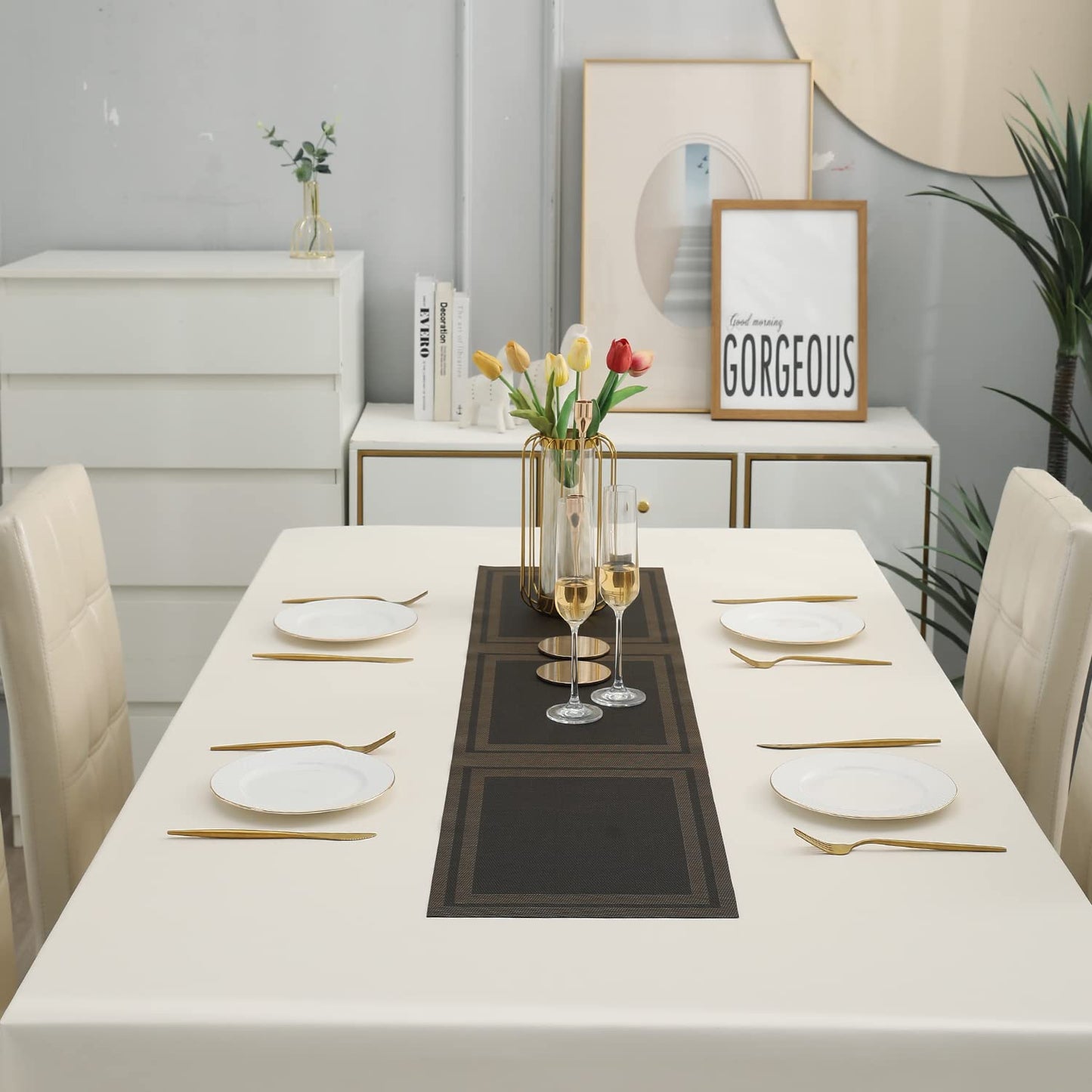 PVC Table Runner for Dinner and Coffee Table, Charcoal Black