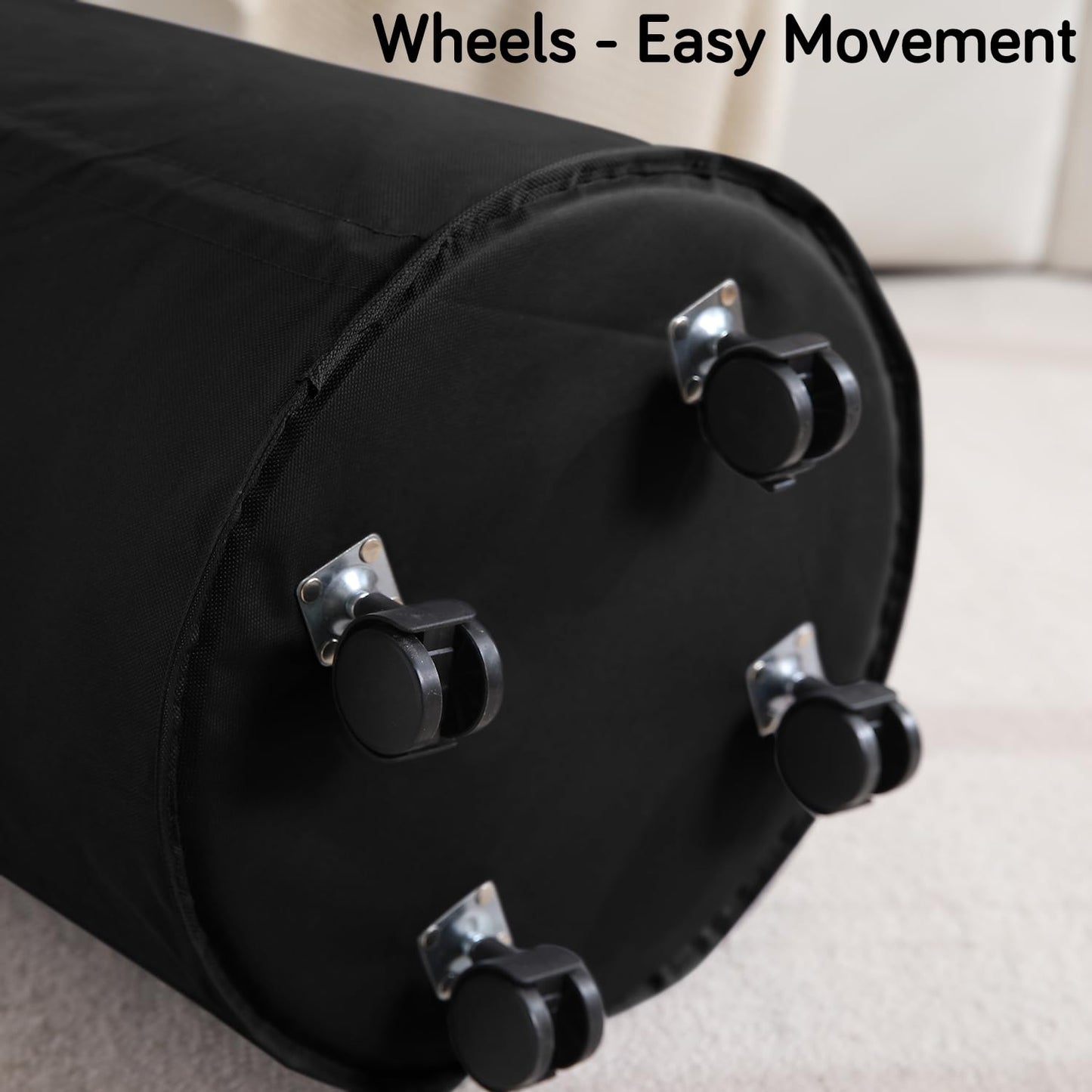 Laundry Basket Foldable Hamper With Wheels, Black