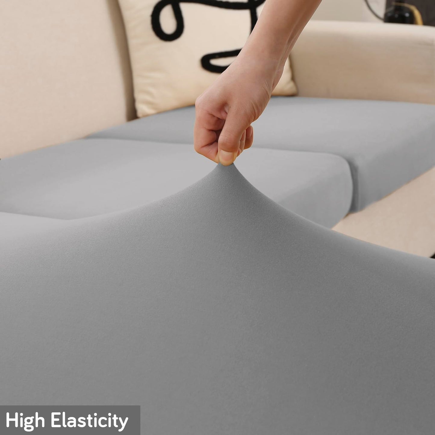 100% Waterproof Stretchable Seat Couch Cushion Cover for 1/2/3 Seater, Light Grey