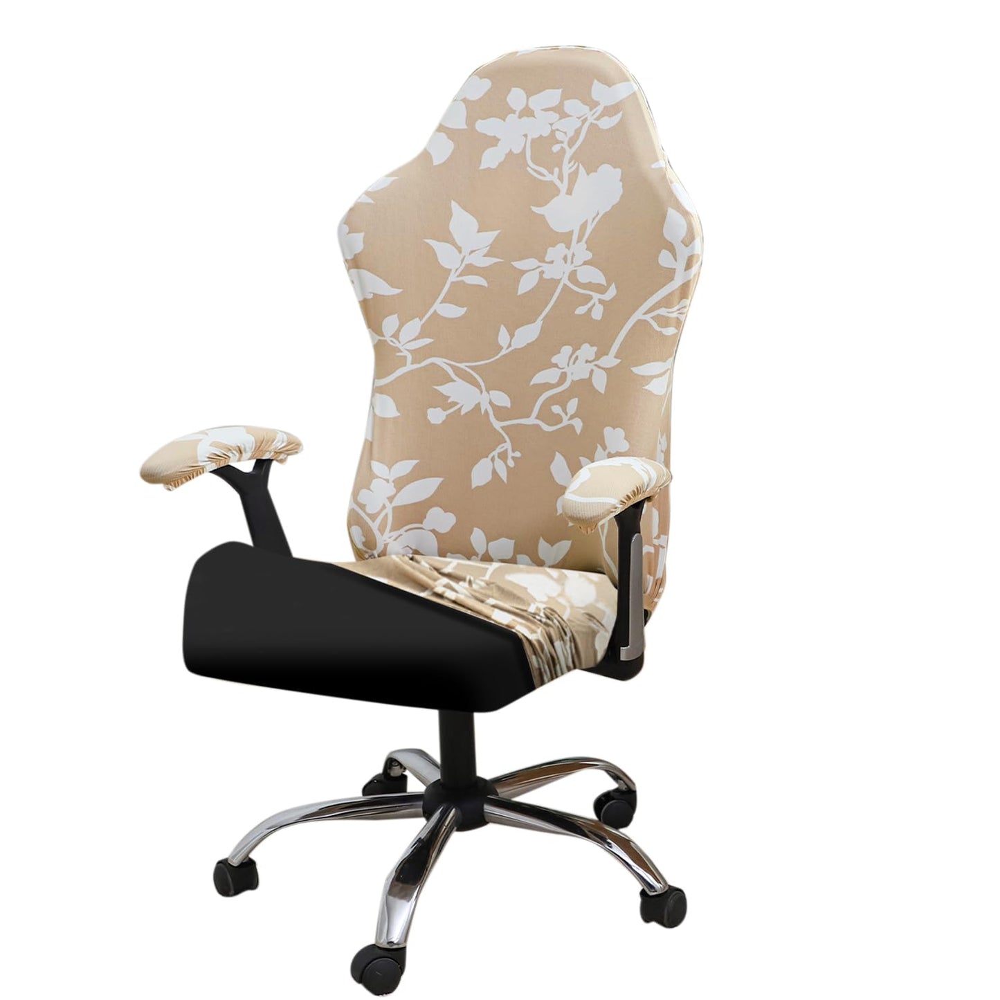 Gaming Chair Seat Cover Elastic Computer Rotating Chair, Buff Brown Sillehoute Floral