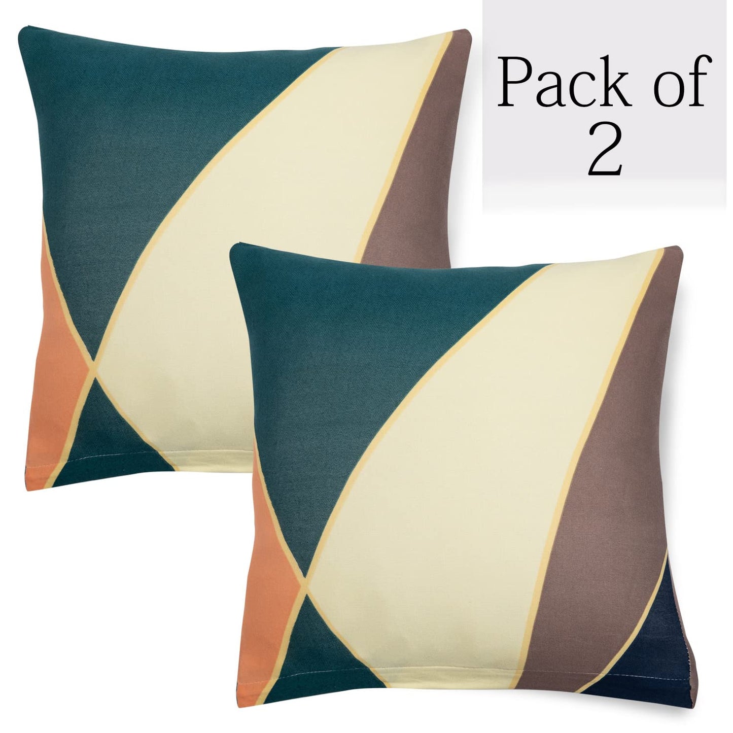 HOKIPO Stretchable Pack of 2 Cushion Cover 16x16, Green Peach Abstarct