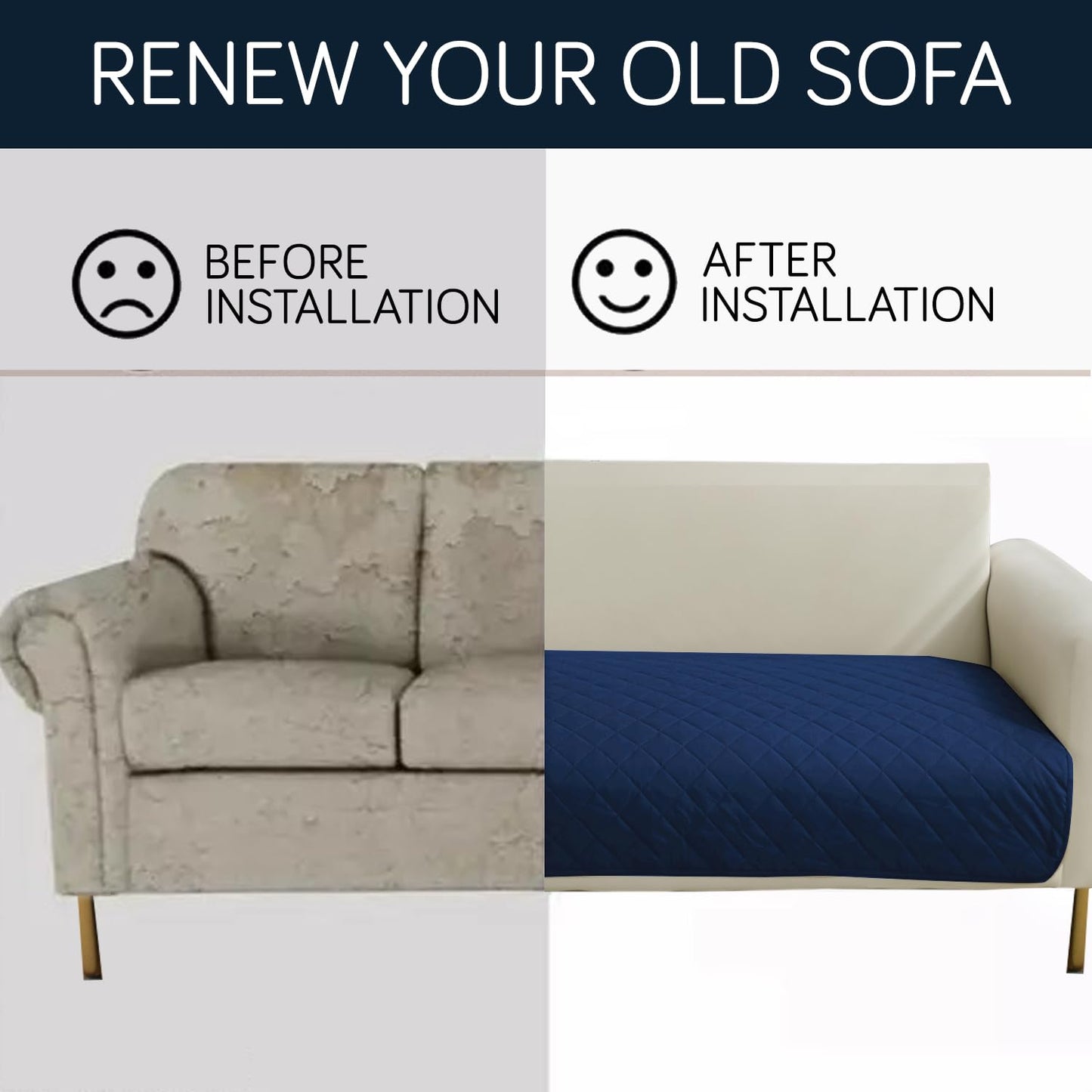 Waterproof Anti-Slip Quick Dry Sofa Seat Mat for 1/2/3 Seater, Navy Blue