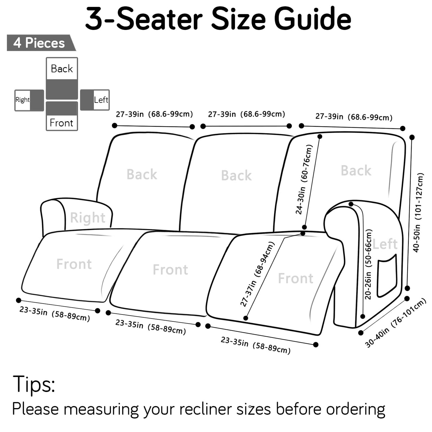 Premium 170 GSM Jacquard Fully Covered Recliner Sofa Cover for 1/2/3 Seaters, Green