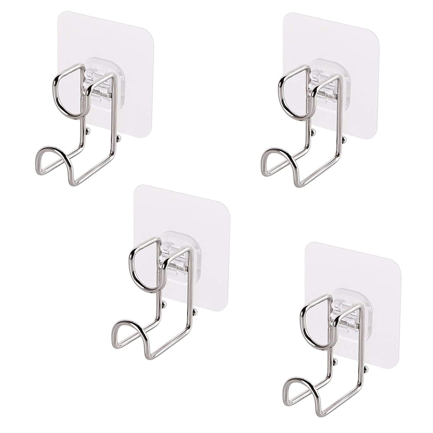 Magic Sticker Series Glass Wall Adhesive L Hooks With Load Capacity 5 Kg Each - Pack Of 1/2/4, Silver