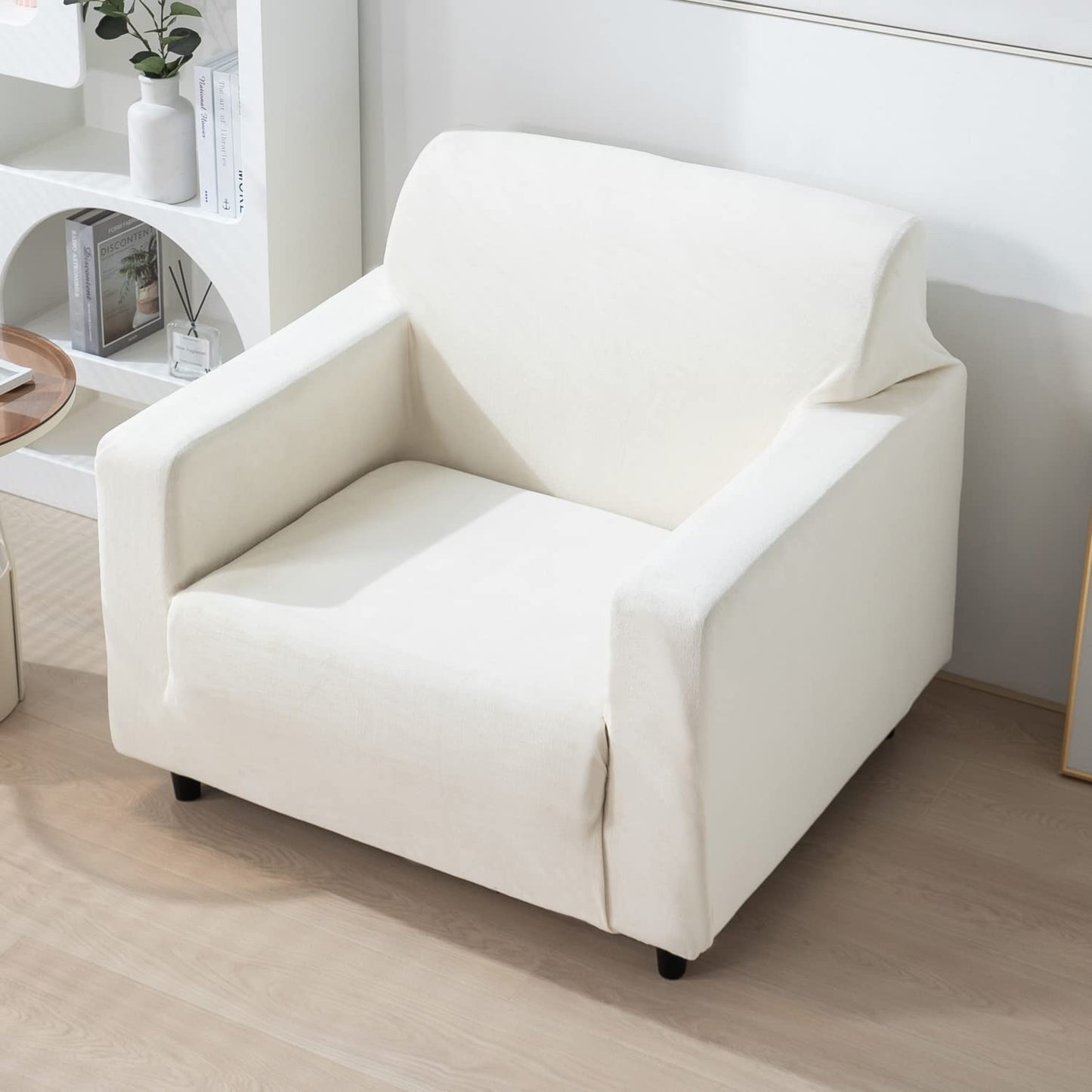 1 seater Beige elastic stretchable sofa cover