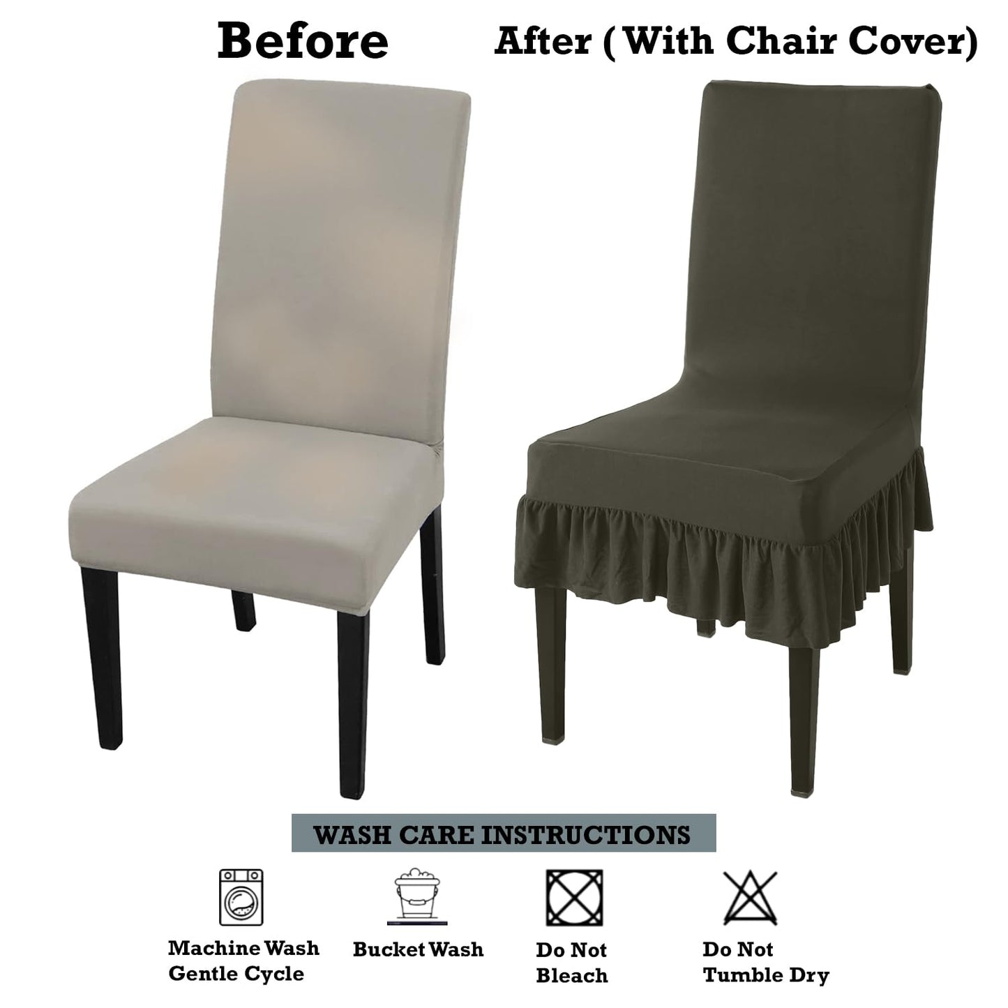 Elastic Stretchable Dining Chair Cover with Frill, Juniper Green