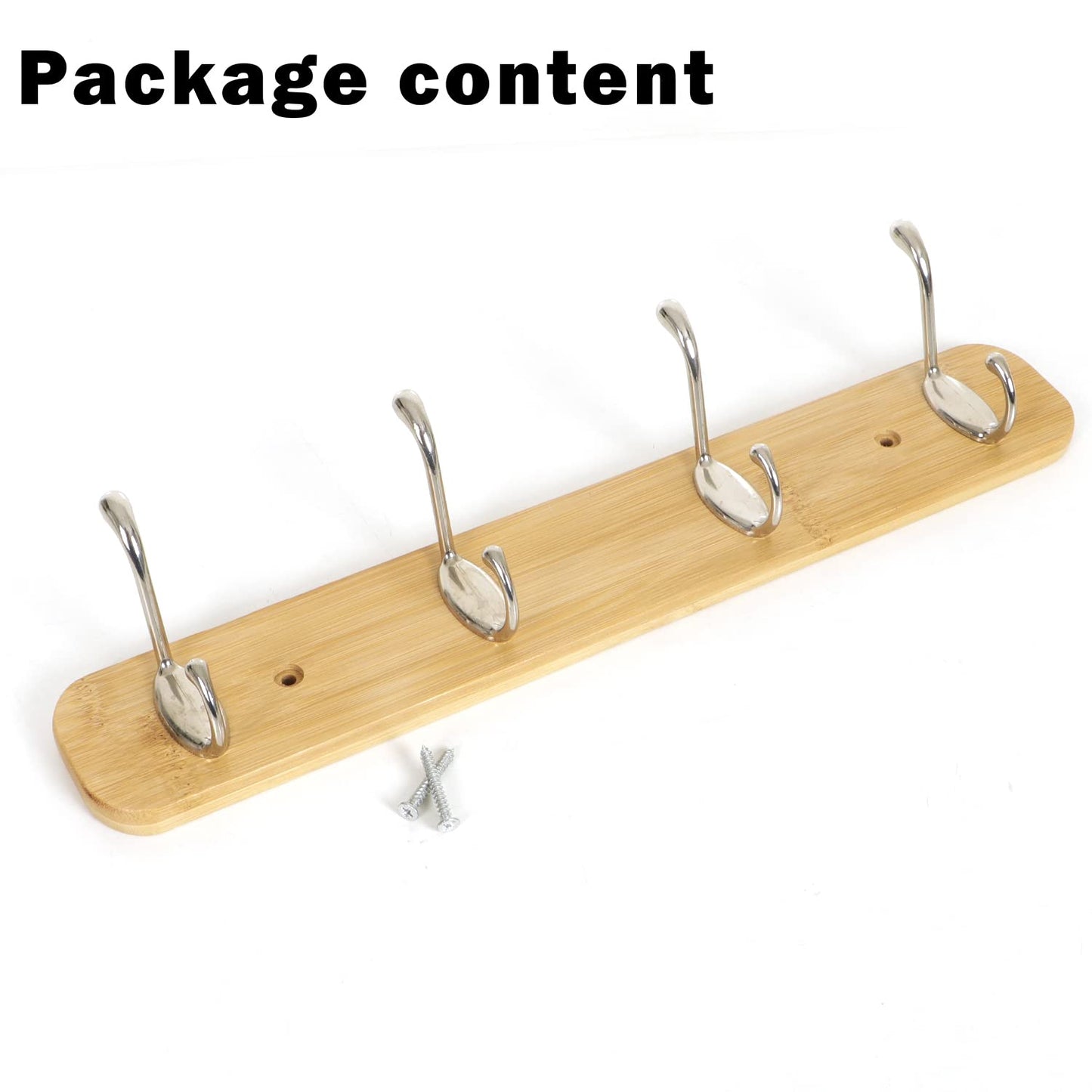 Bamboo Wooden Wall Mounted Hook Rail for Hanging Clothes - 3/4/5 Hooks Rail
