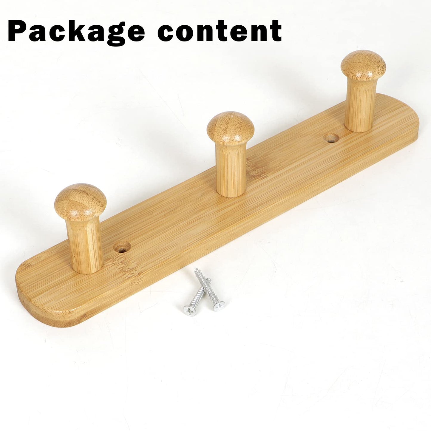 Bamboo Wooden Heavy Duty Wall Mounted Hooks for Hanging - 3/4/5 Hooks Rail