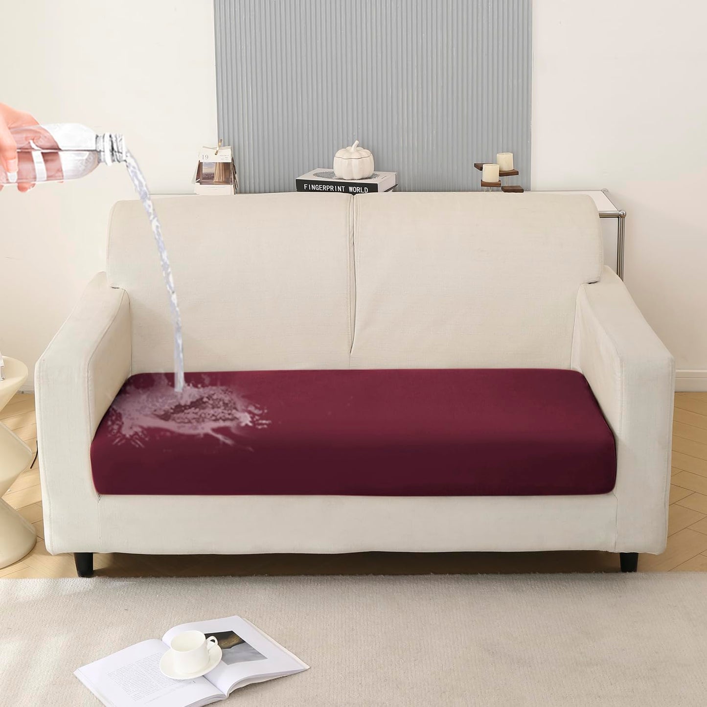 100% Waterproof Stretchable Seat Couch Cushion Cover for 1/2/3 Seater, Maroon
