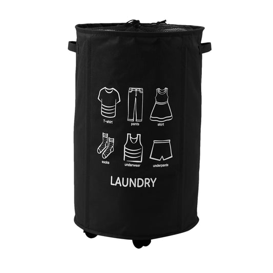 Laundry Basket Foldable Hamper With Wheels, Black