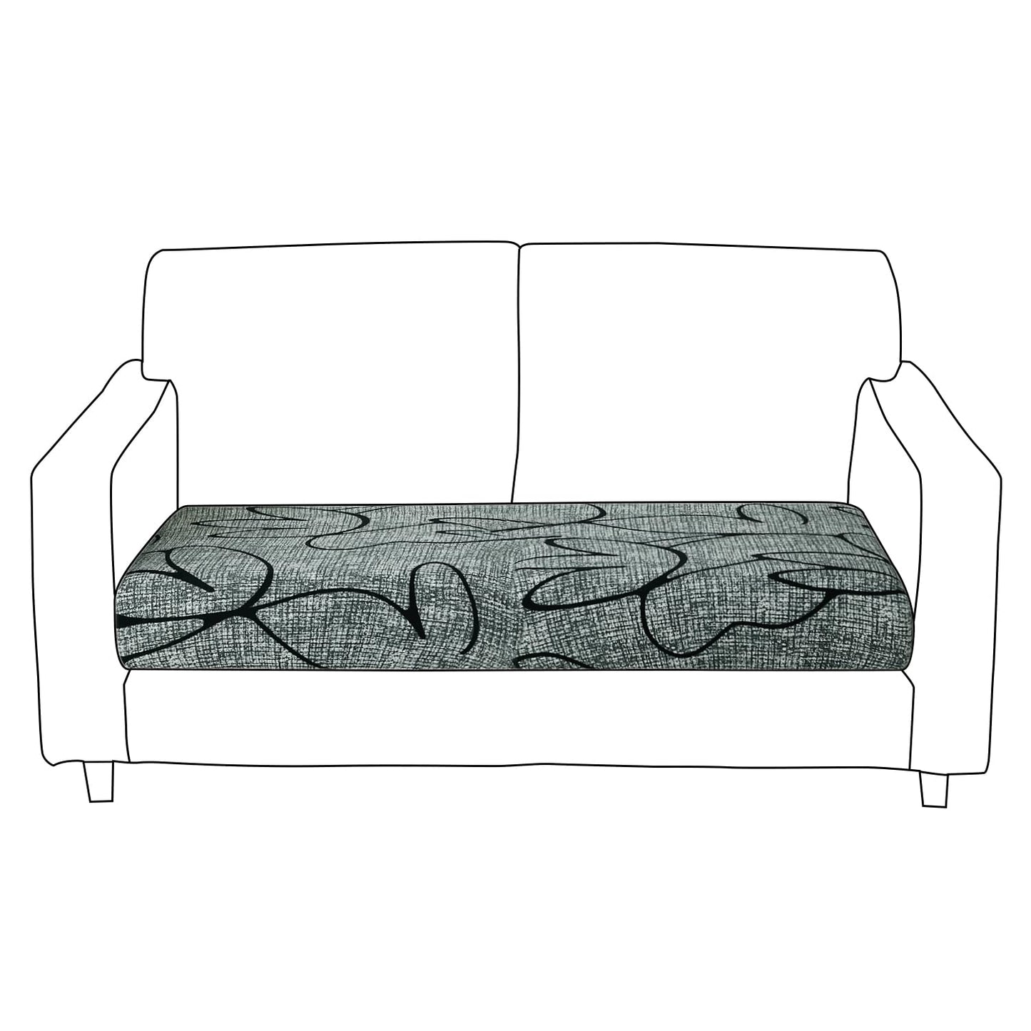 140 GSM Stretchable Printed Elastic Sofa Cushion Seat Cover for 1 /2 /3 Seaters / Pieces for Sofa, Intense Grey Abstract Floral