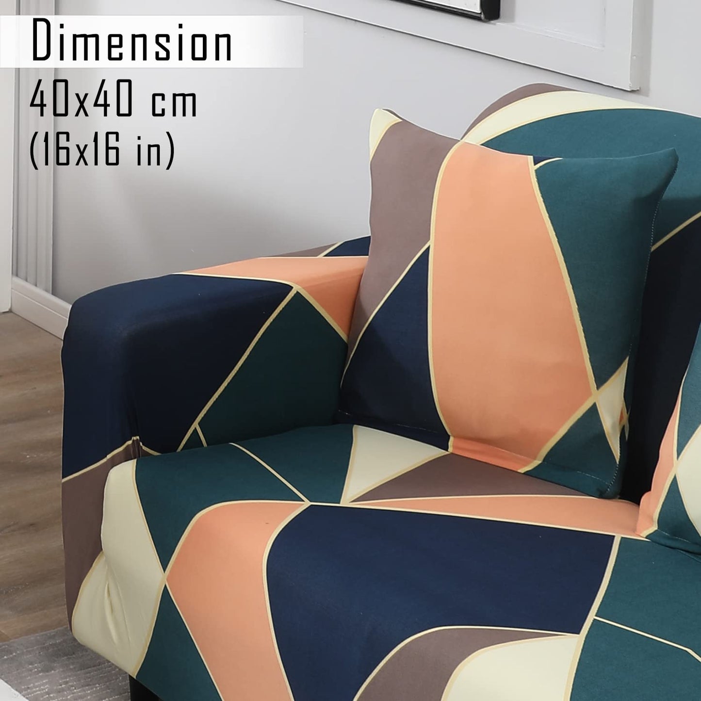 HOKIPO Stretchable Pack of 2 Cushion Cover 16x16, Green Peach Abstarct