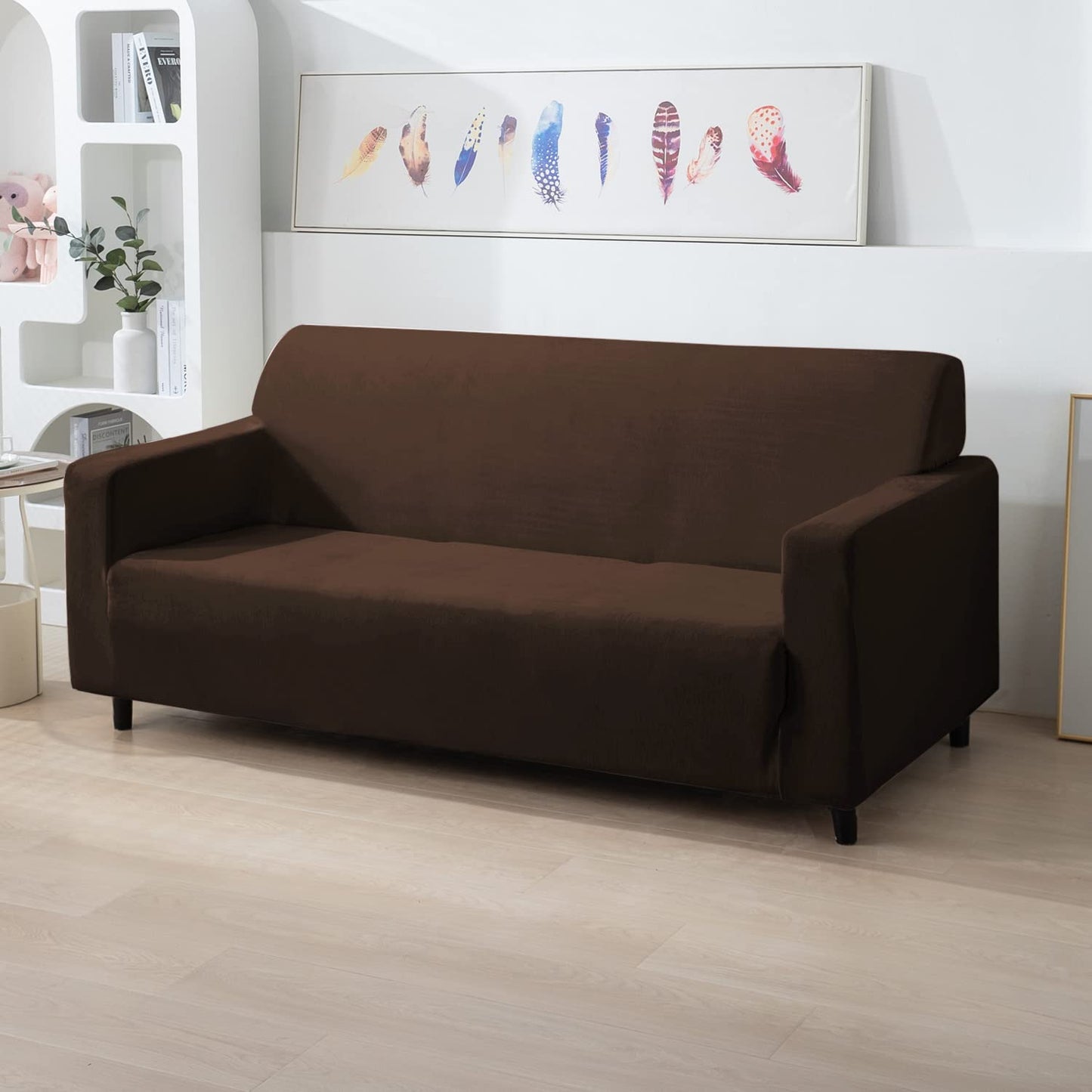 Elastic Stretchable Premium Velvet Sofa Cover, Brown