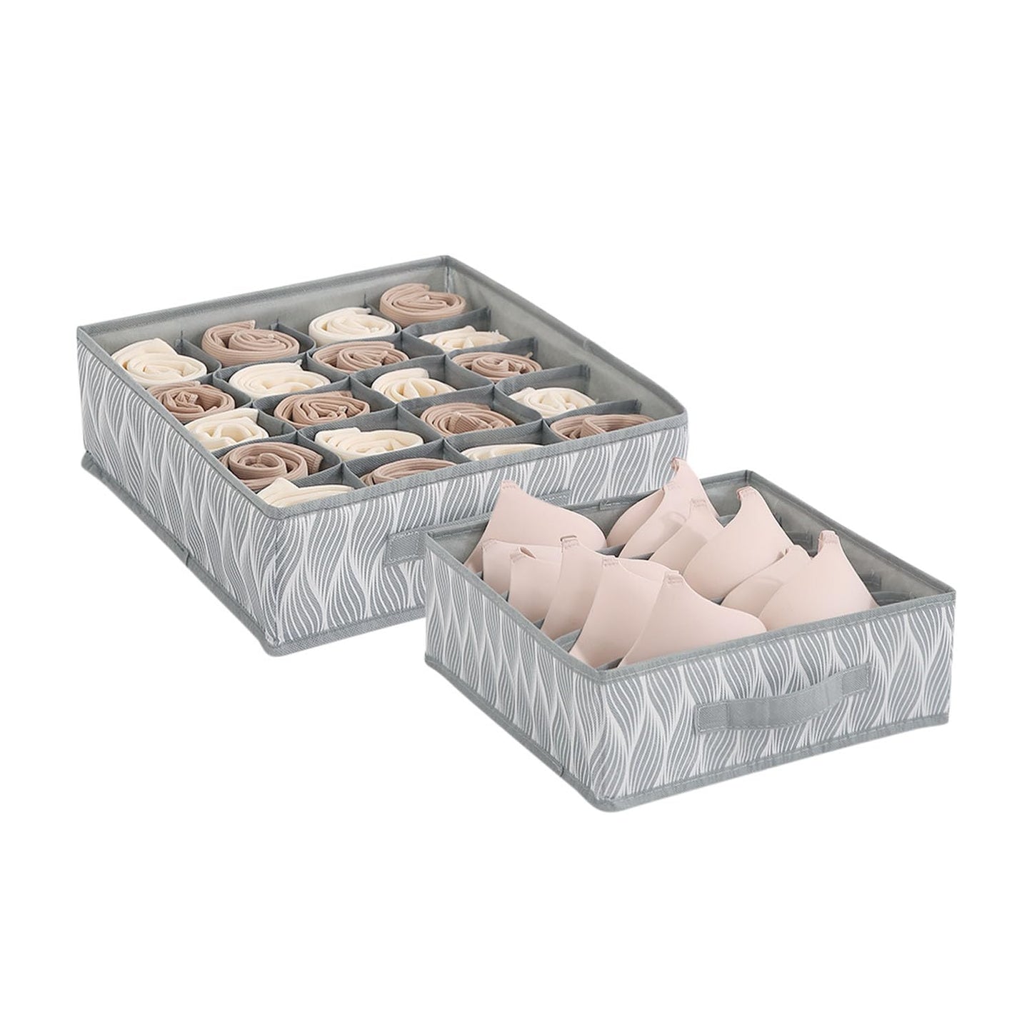 Lingerie Organizer for Women – Bra Organizer for Wardrobe & Drawers | Foldable Innerwear Organiser for Bras, Camisoles | Non-Woven Fabric, Grey leaves