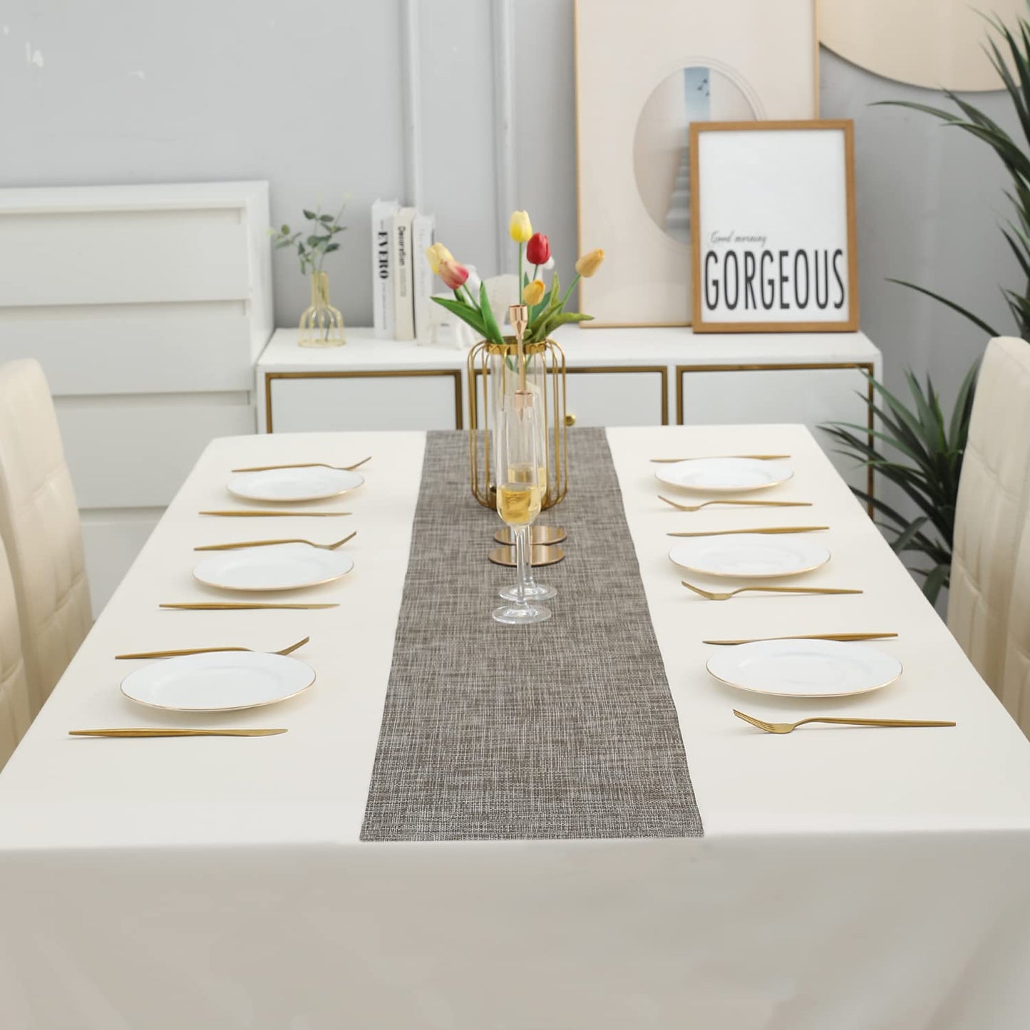 Table Runner for Dinner and Coffee Table, Silver Grey