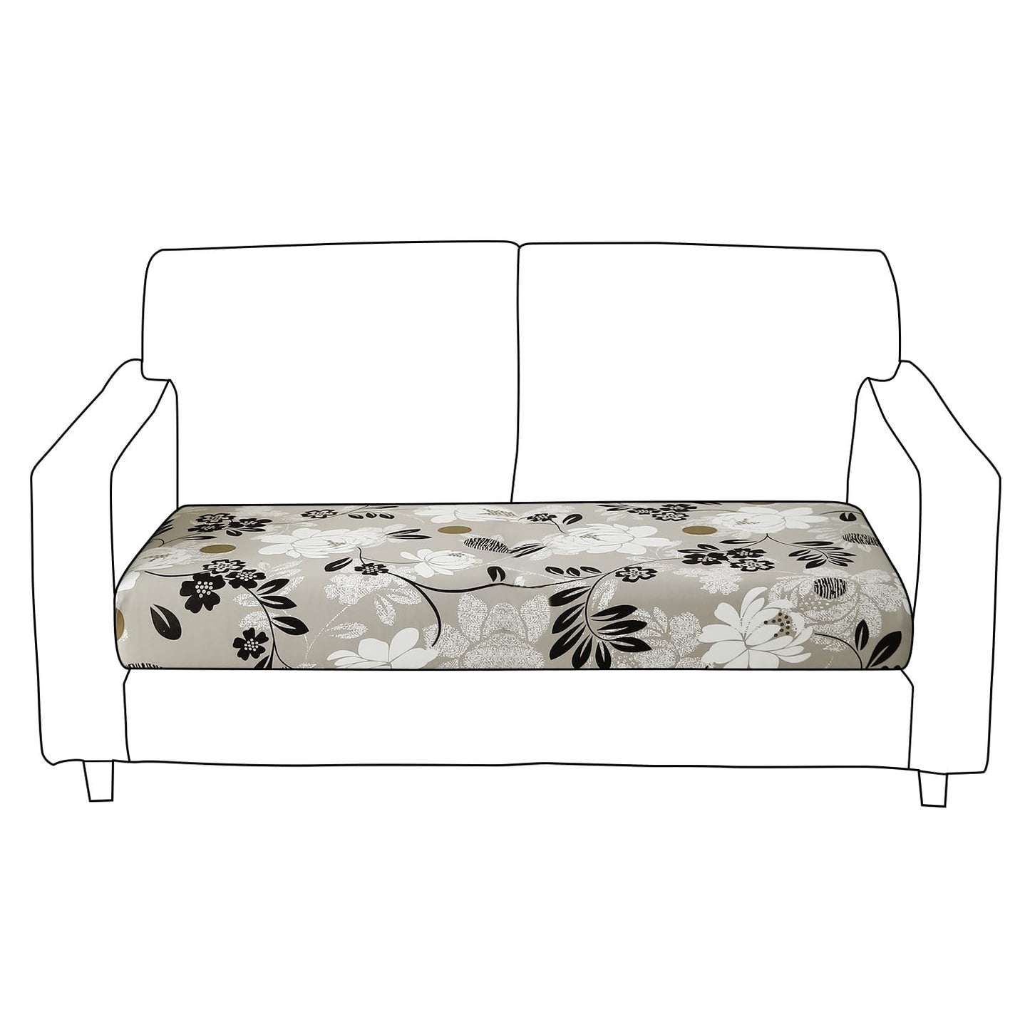 140 GSM Stretchable Printed Elastic Sofa Cushion Seat Cover for 1 /2 /3 Seaters / Pieces for Sofa, Feather Brown Floral