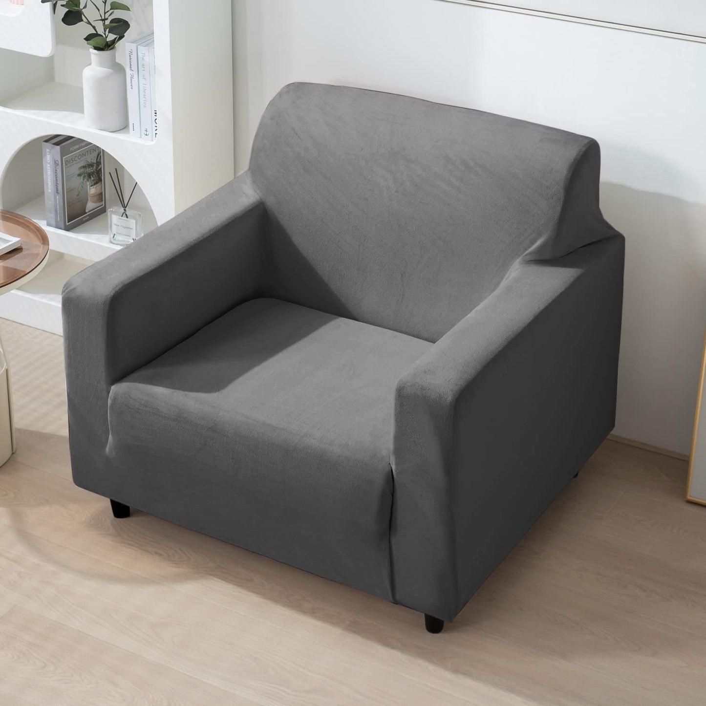 Elastic Stretchable Premium Velvet Sofa Cover, Dark Grey