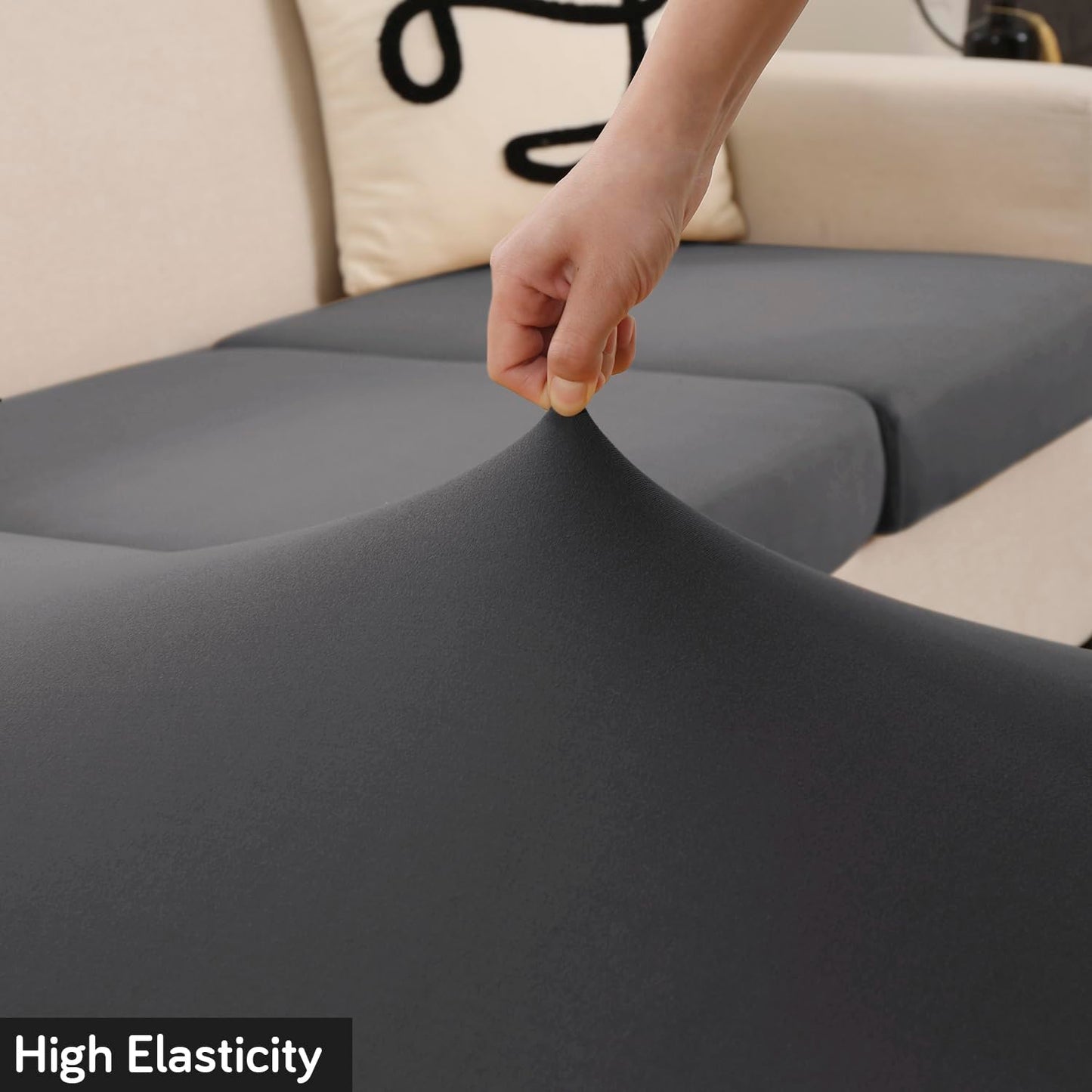 100% Waterproof Stretchable Seat Couch Cushion Cover for 1/2/3 Seater, Dark Grey