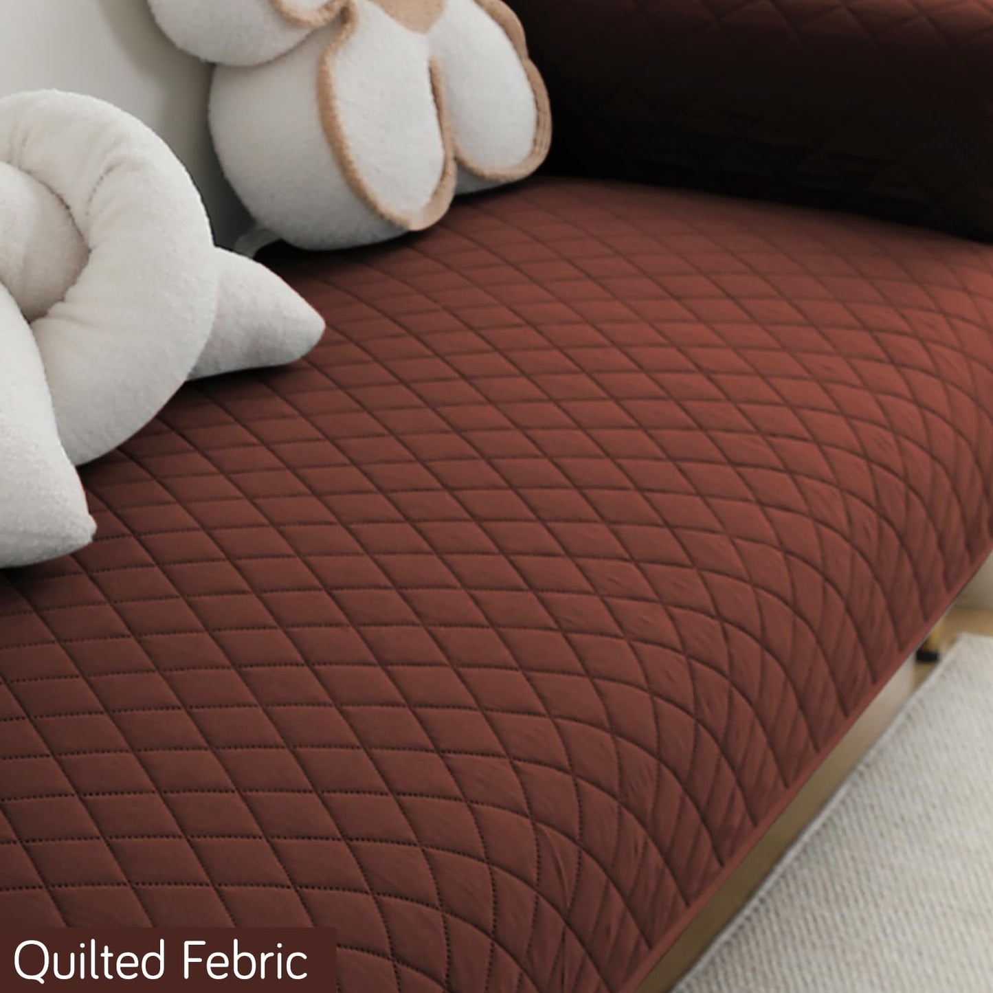 HOKIPO Quilted Waterproof Sofa Seat Mat with 2 Armrest Covers with Pockets, Brown