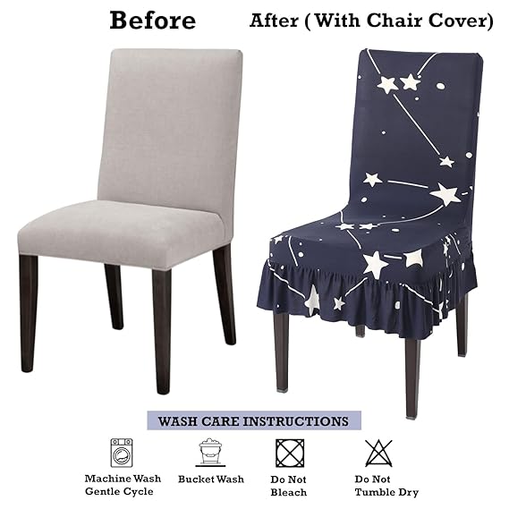Elastic Stretchable Dining Chair Cover with Frill, Midnight Blue Star